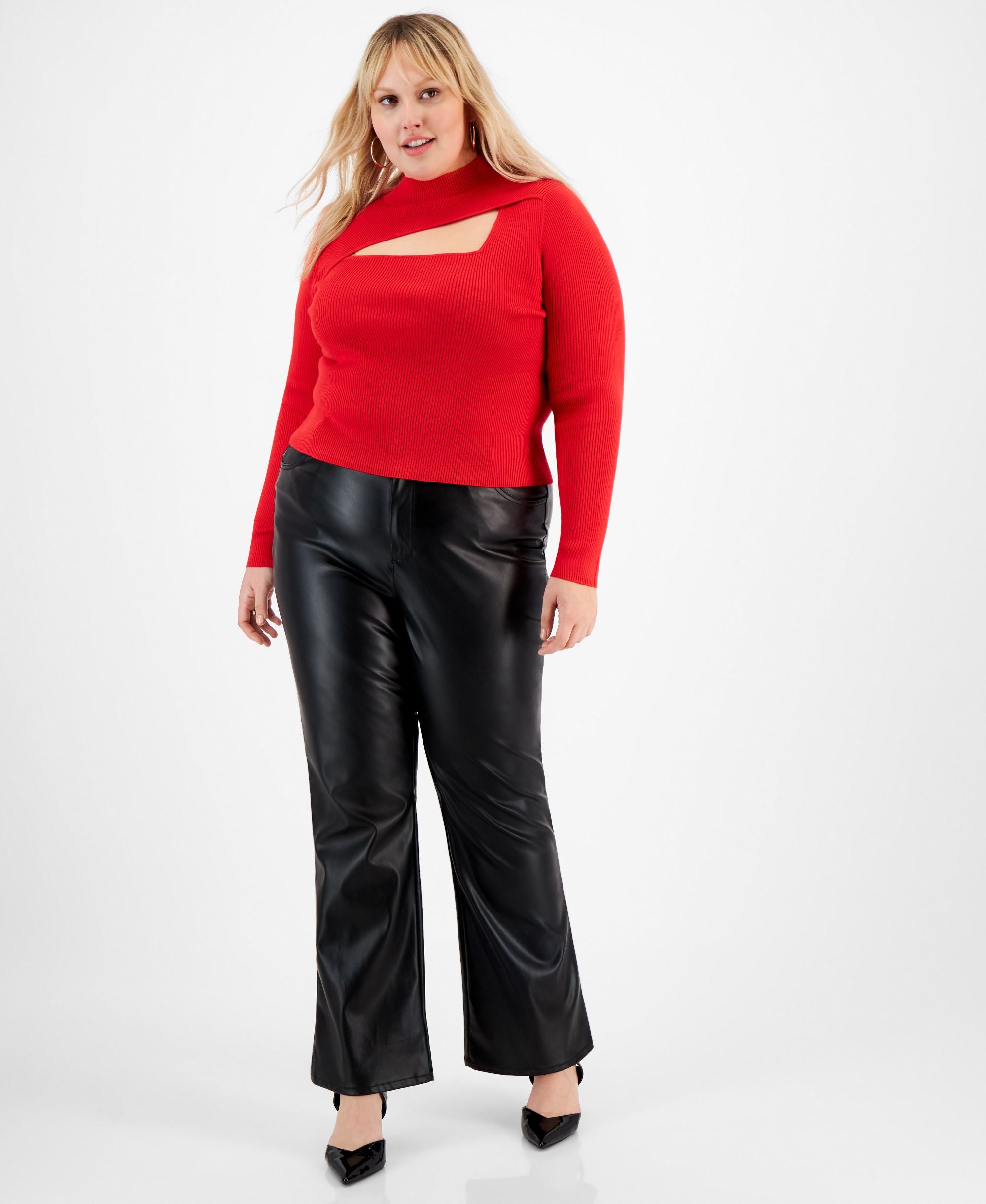 Bar III Plus Size Cutout Long-Sleeve Sweater