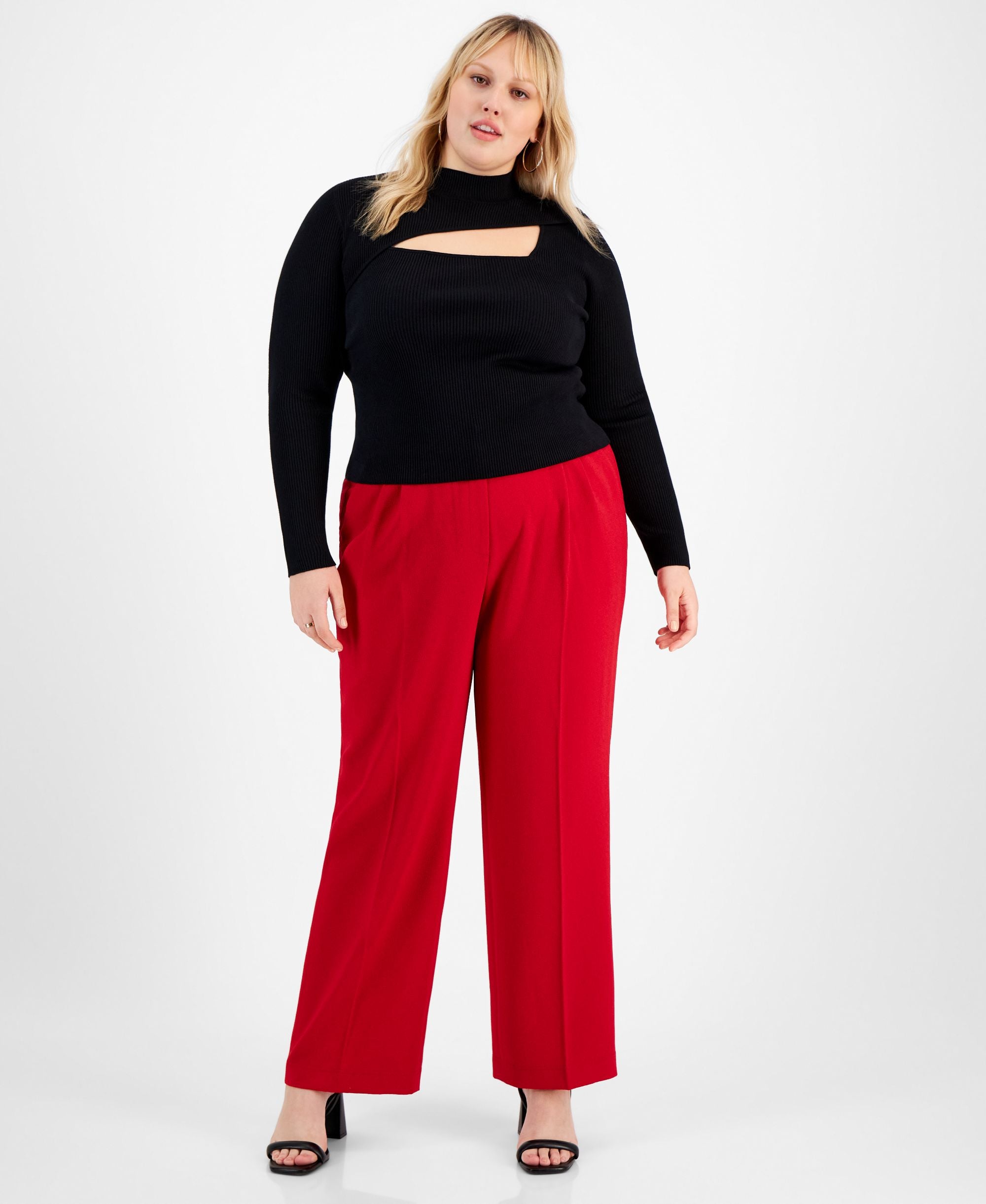 Bar III Plus Size Cutout Long-Sleeve Sweater