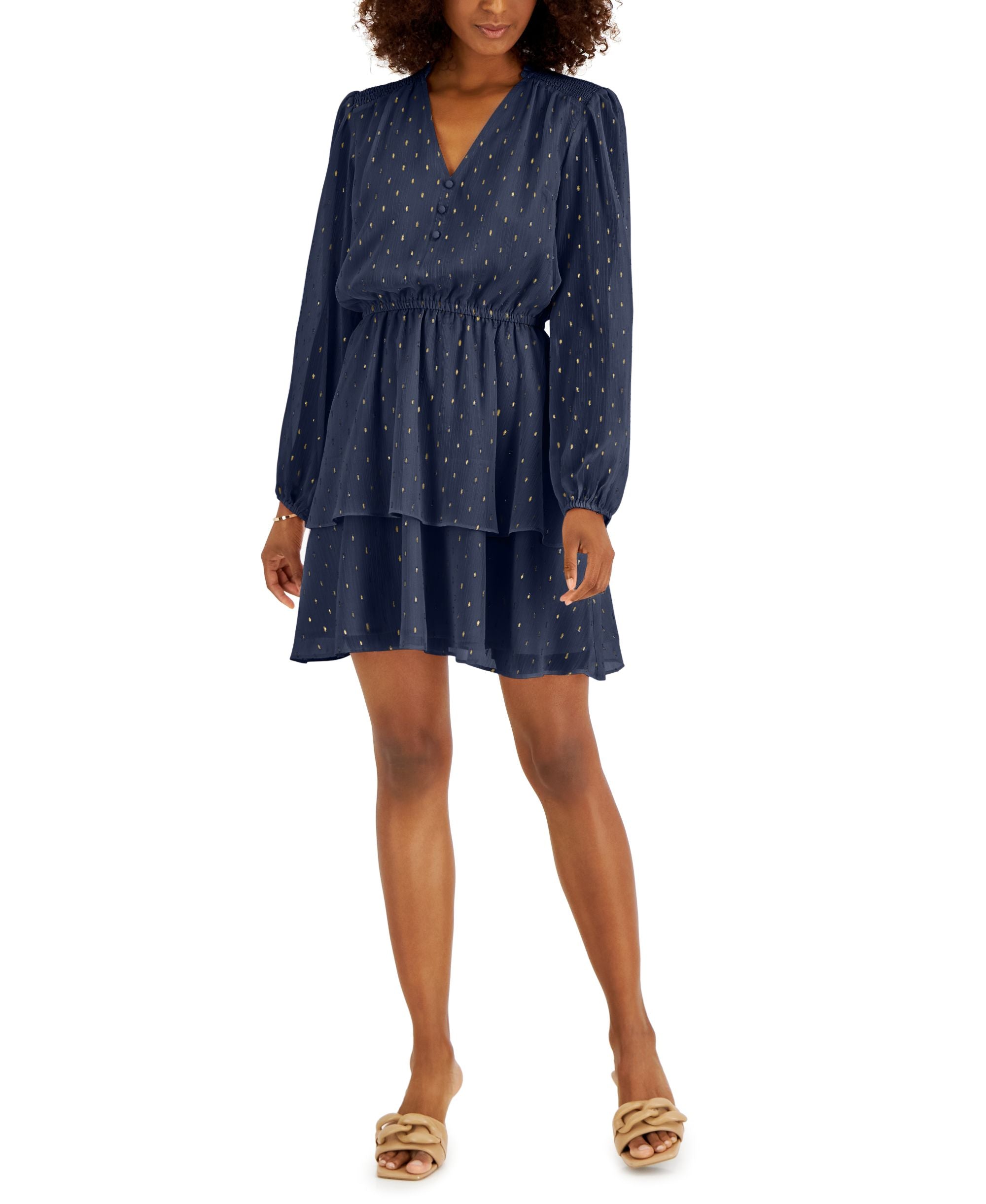 INC International Concepts Womens Metallic Clip Dot Tiered Flounce Dress