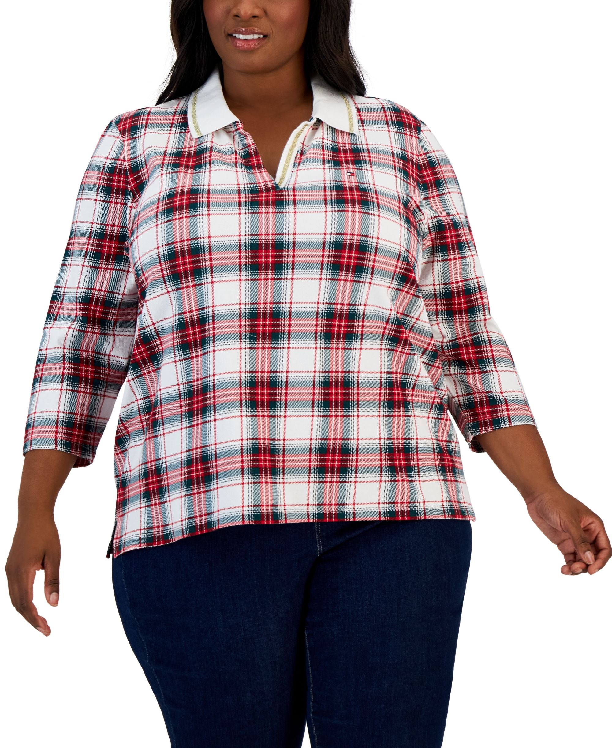 Tommy Hilfiger Plus Size Johnny Collar Plaid Polo Modern Shirt