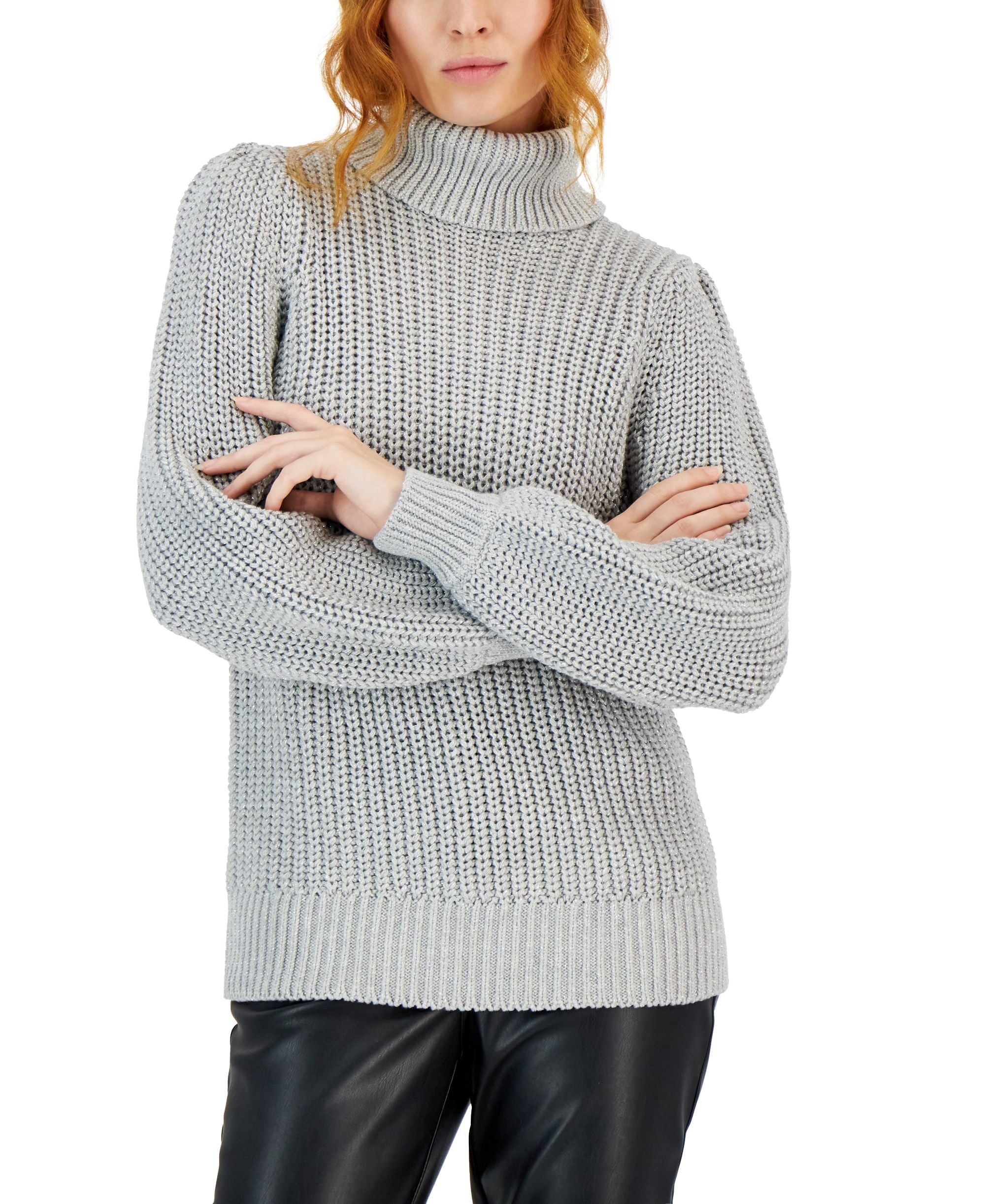 International Concepts Womens Metallic Flecked Turtleneck Sweater
