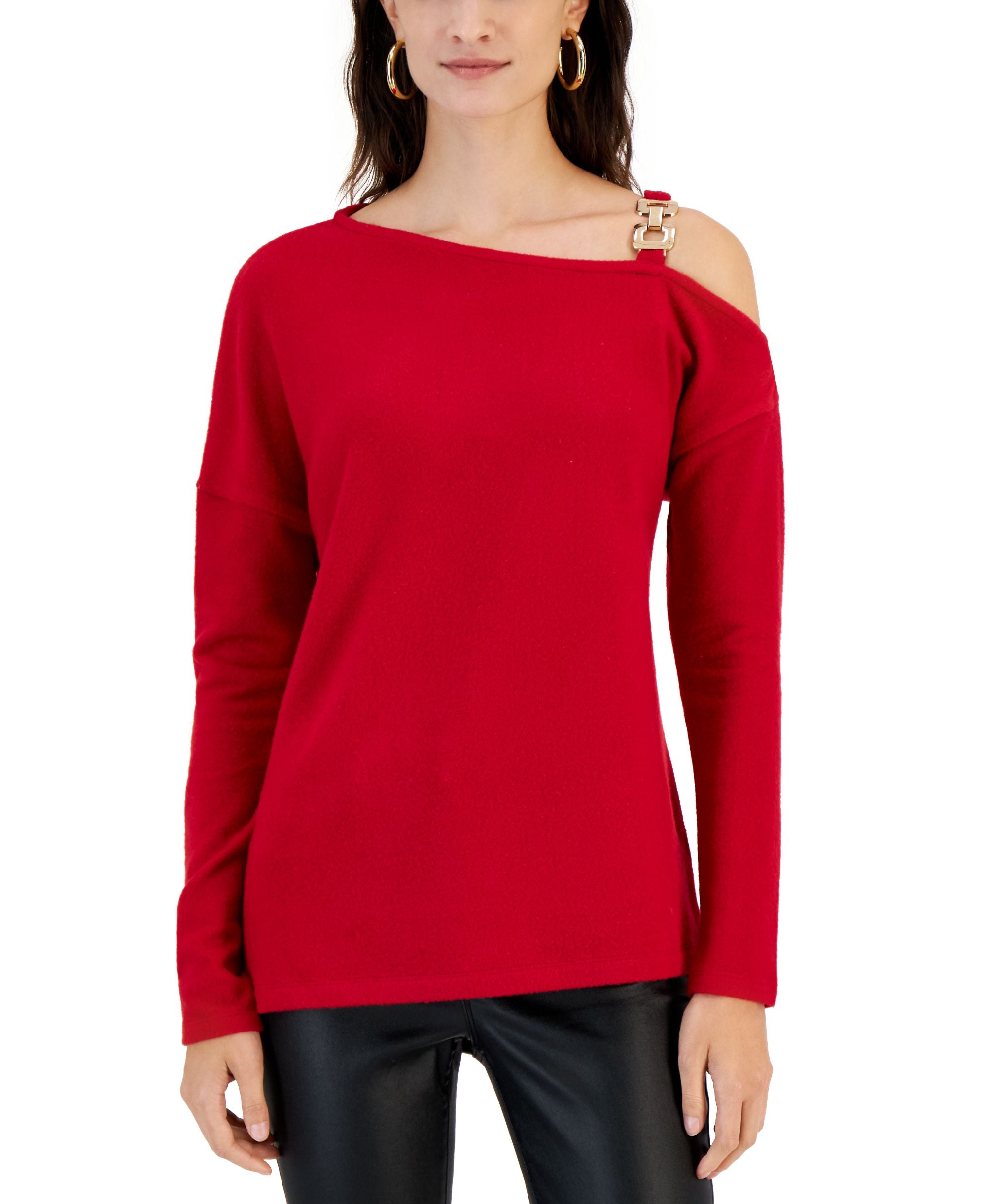 Willow Drive Womens Embellished Cold Shoulder Sweater