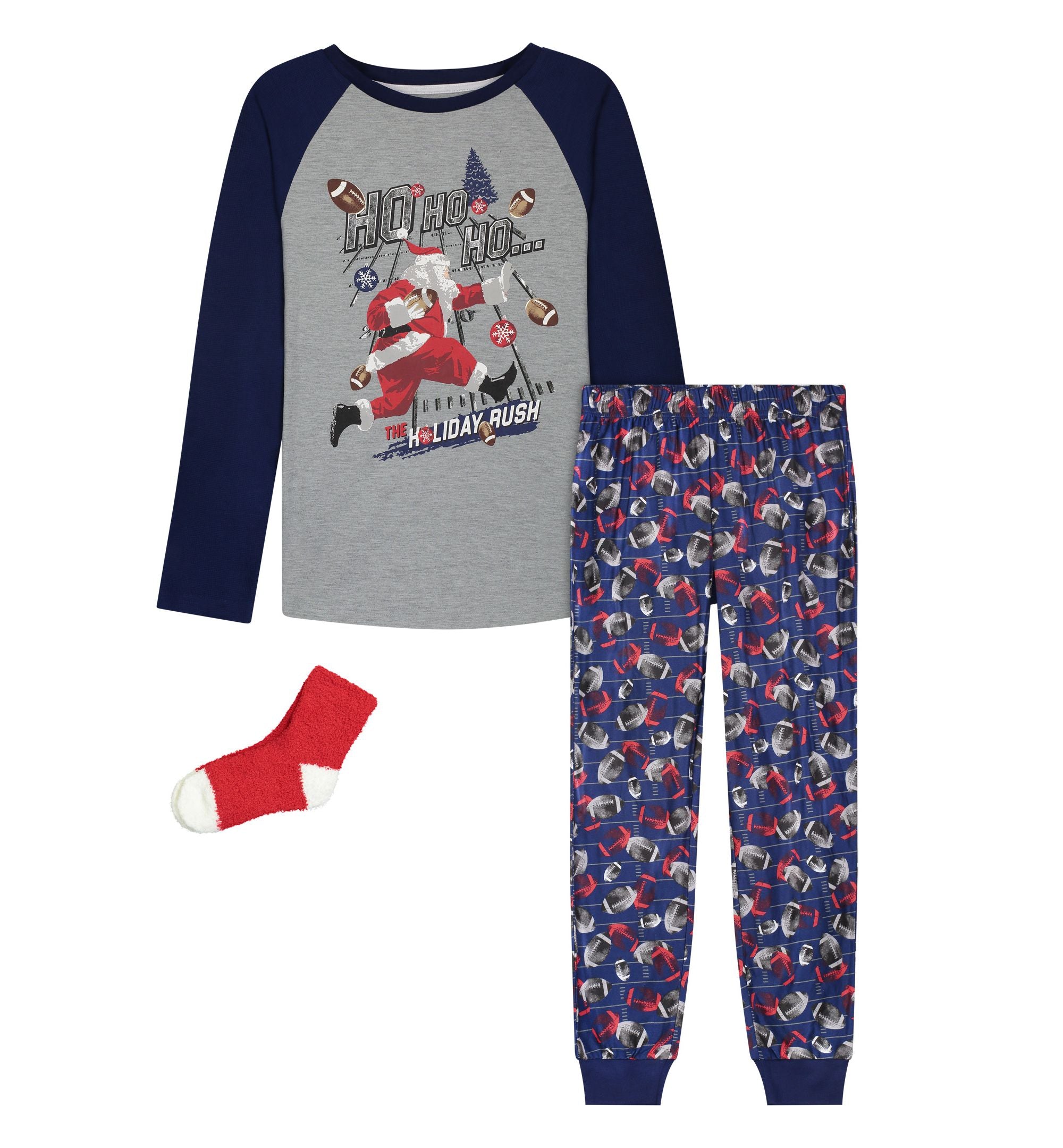 Big Boys Long Leg Pajama T-Modern Shirt Signature Pants 2 Piece Set With Socks