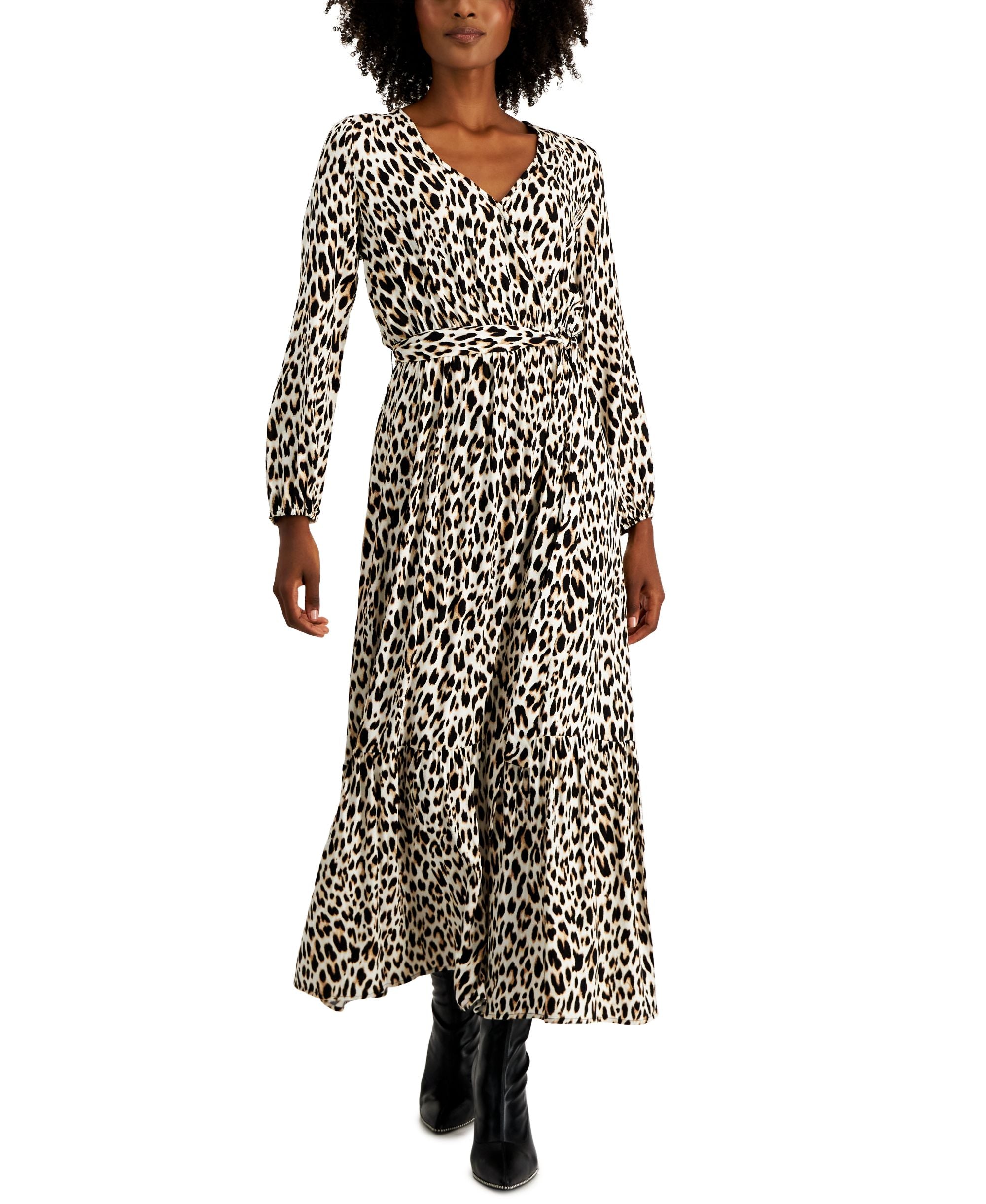 Tinsel Petite Tiered Flounce Tie-Waist Surplice Neck Dress