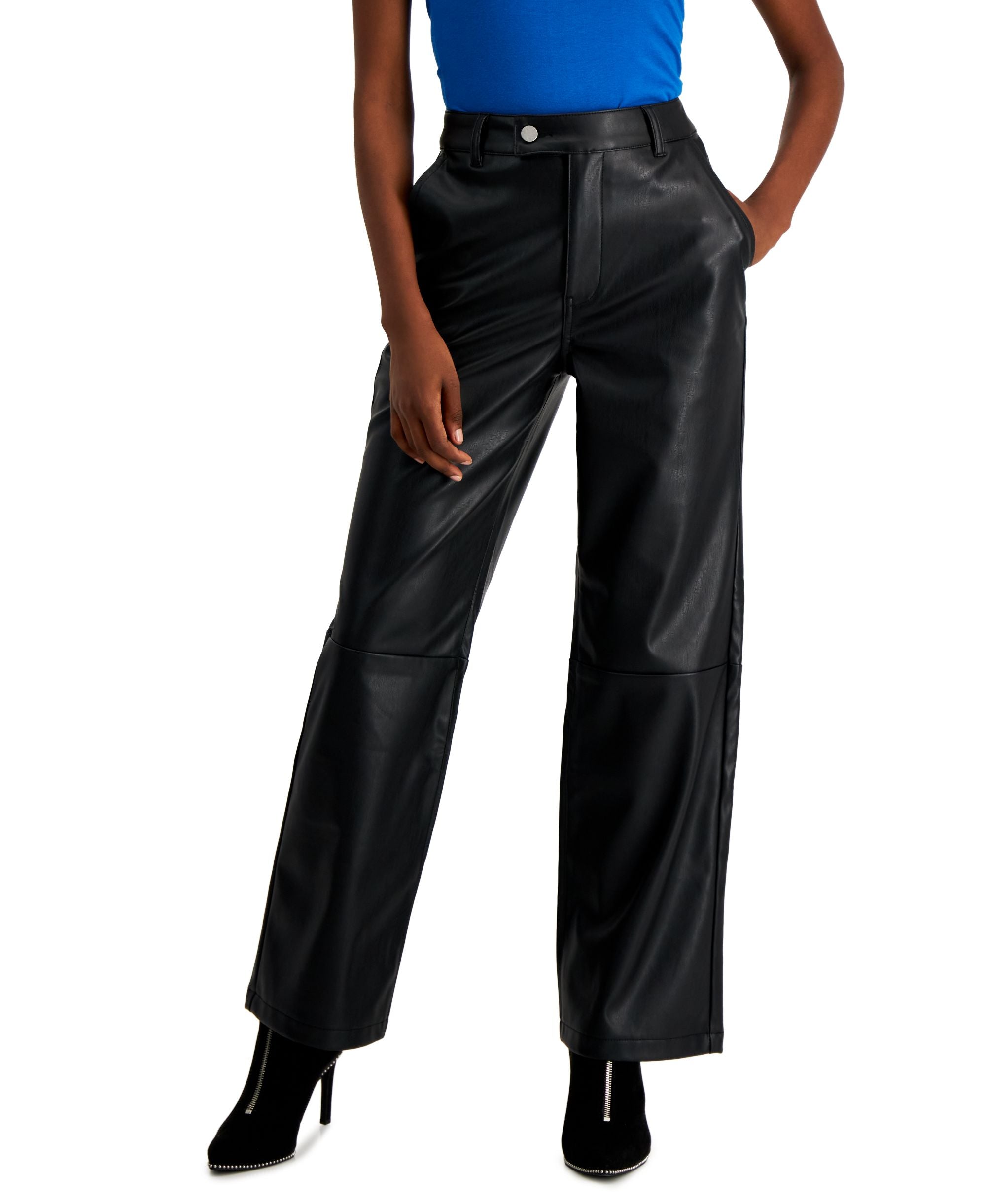 Petite Faux-Leather Wide-Leg Signature Pants