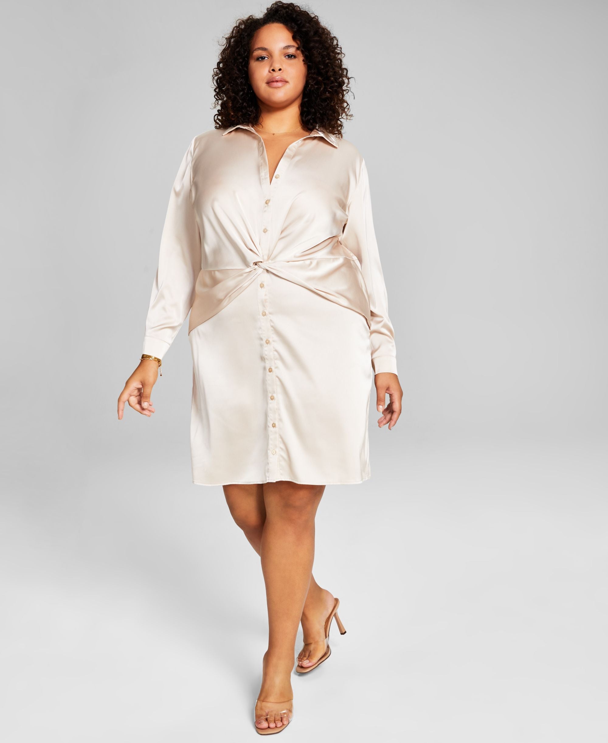 Modern Plus Size Faux-Wrap Satin Dress