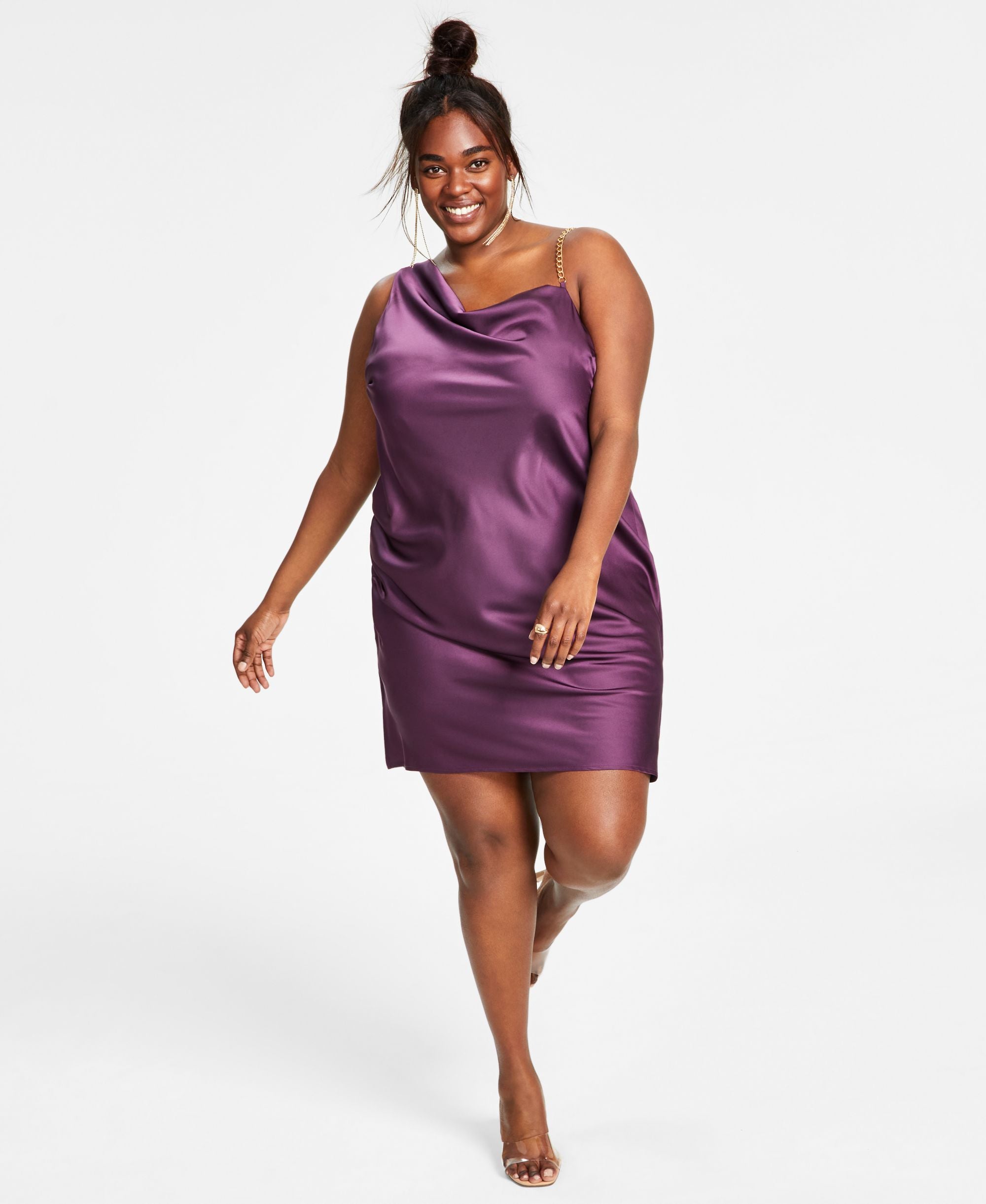 Modern Plus Size Satin Chain-Strap Slip Dress