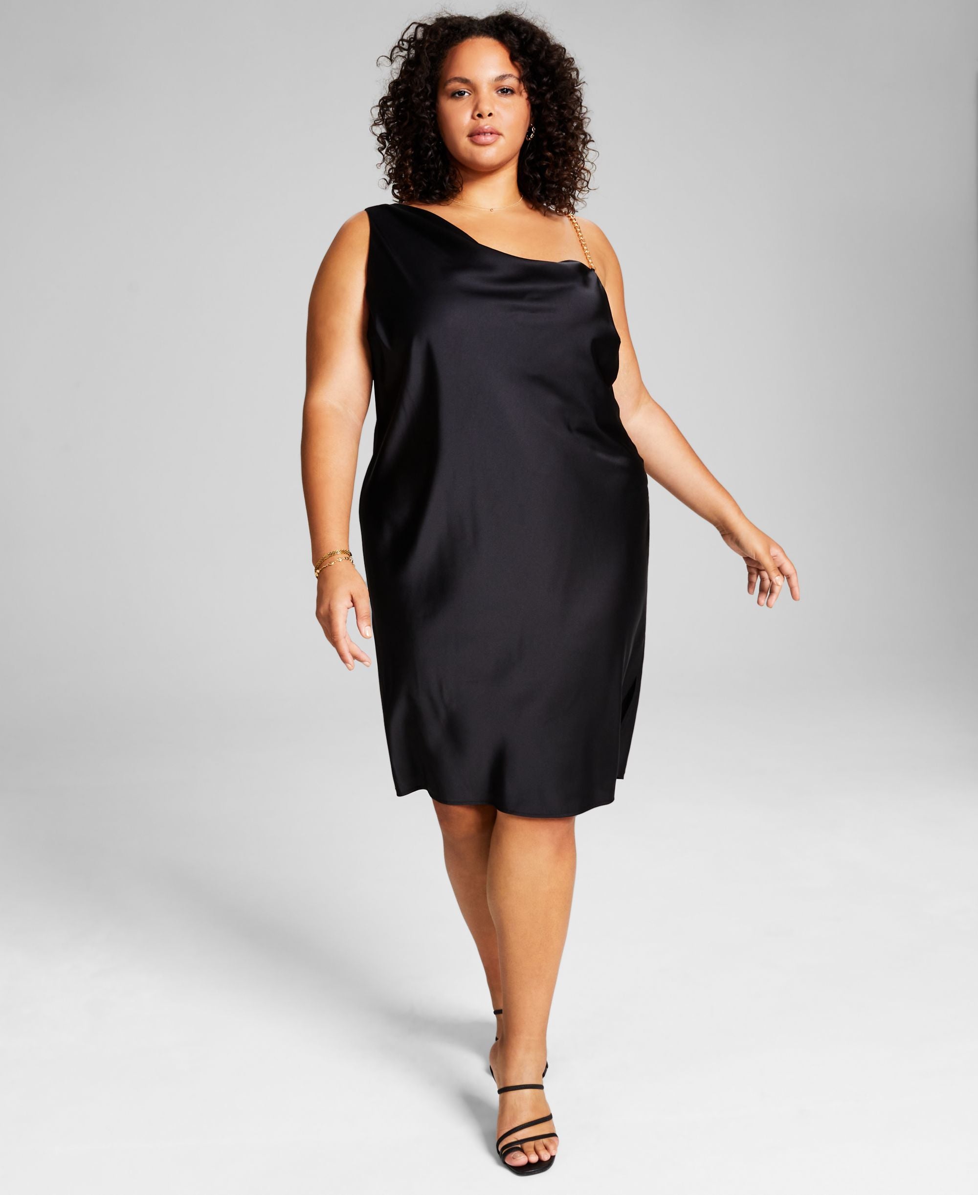 Modern Plus Size Satin Chain-Strap Slip Dress