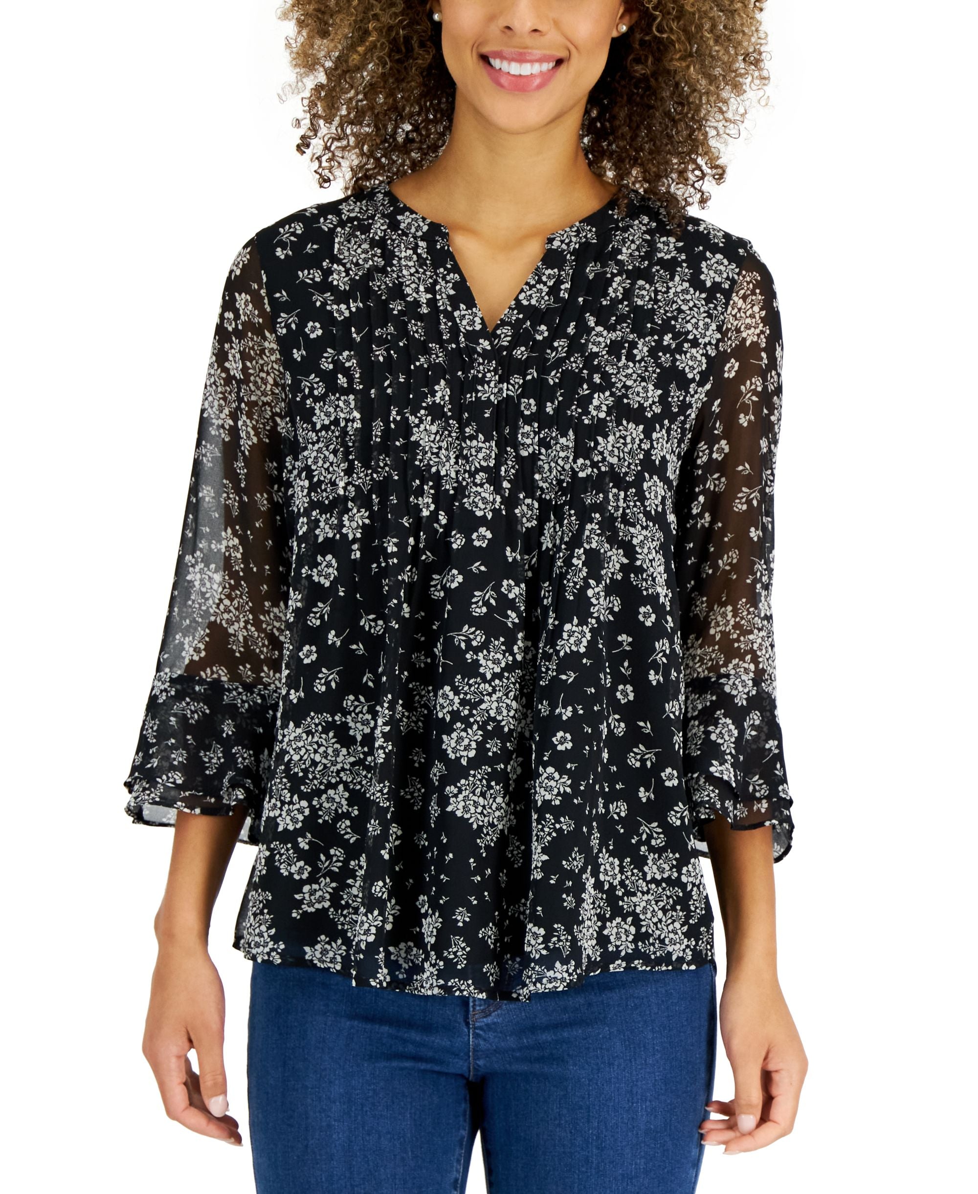 Charter Club Petite Printed Ruffled Signature Blouse