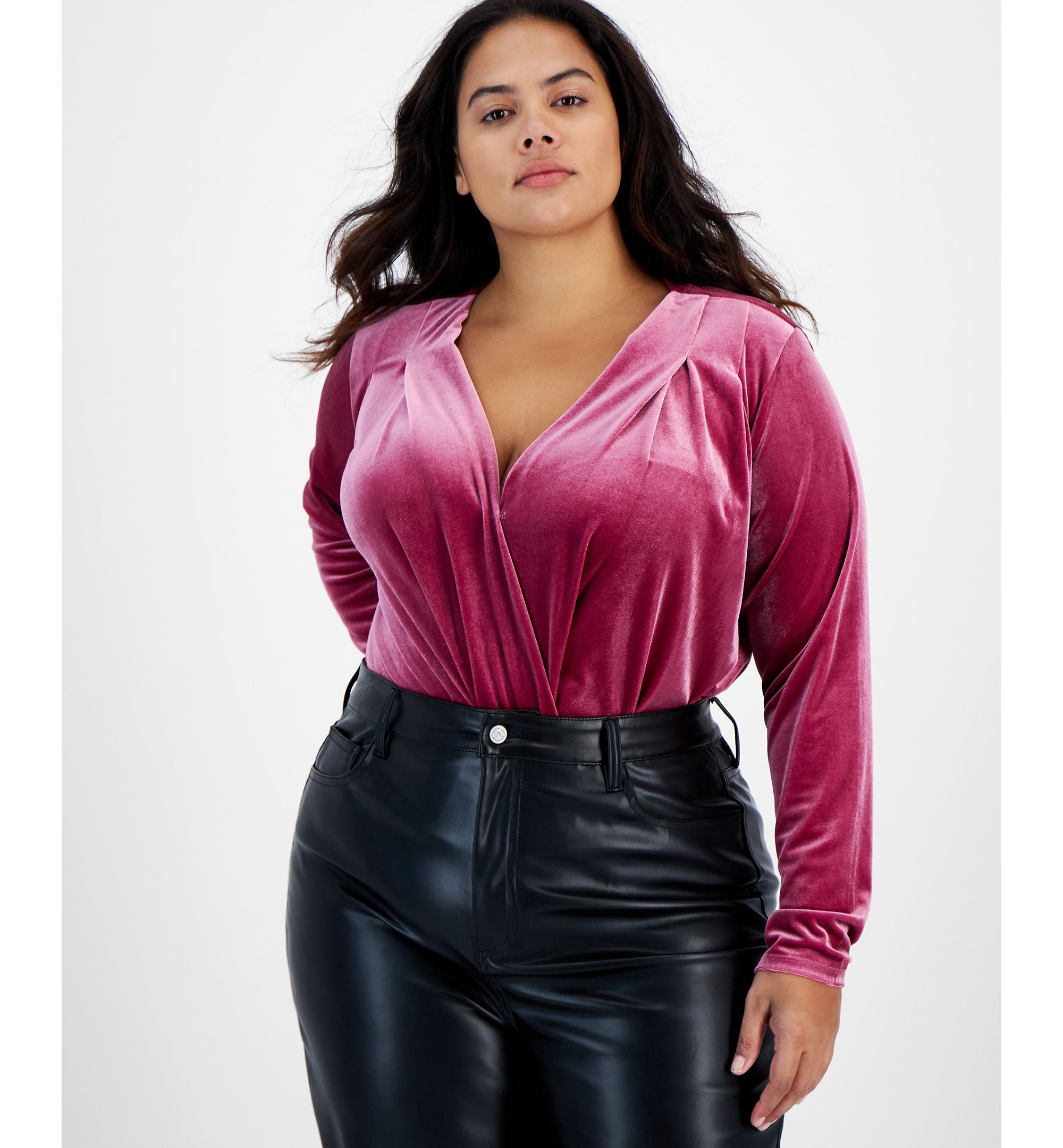 Now This Modern Plus Size Velvet Surplice Bodysuit