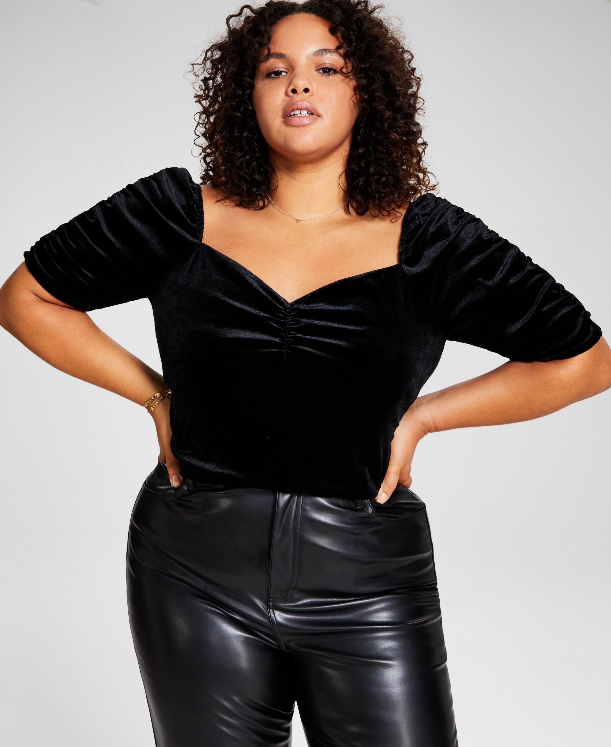 Now This Modern Plus Size Puff-Sleeve Velvet Premium Top