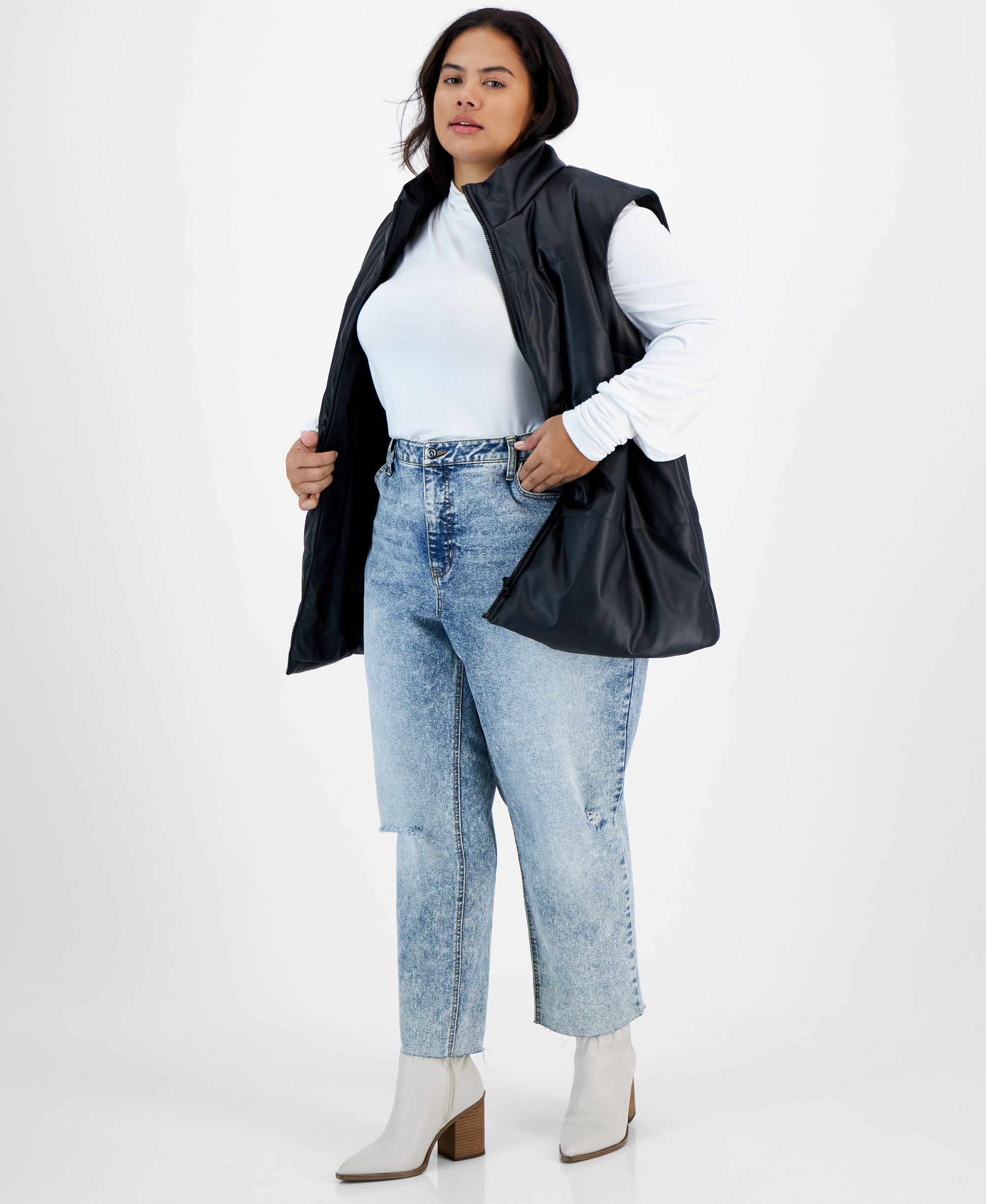 Now This Modern Plus Size Faux-Leather Finish Puffer Vest