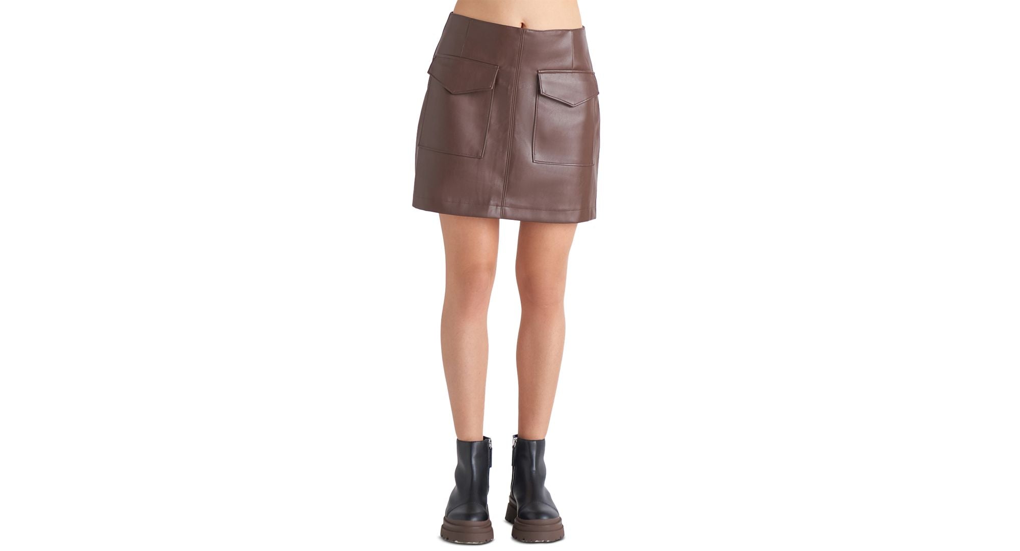 Black Tape Womens Faux-Leather Finish Mini Modern Skirt