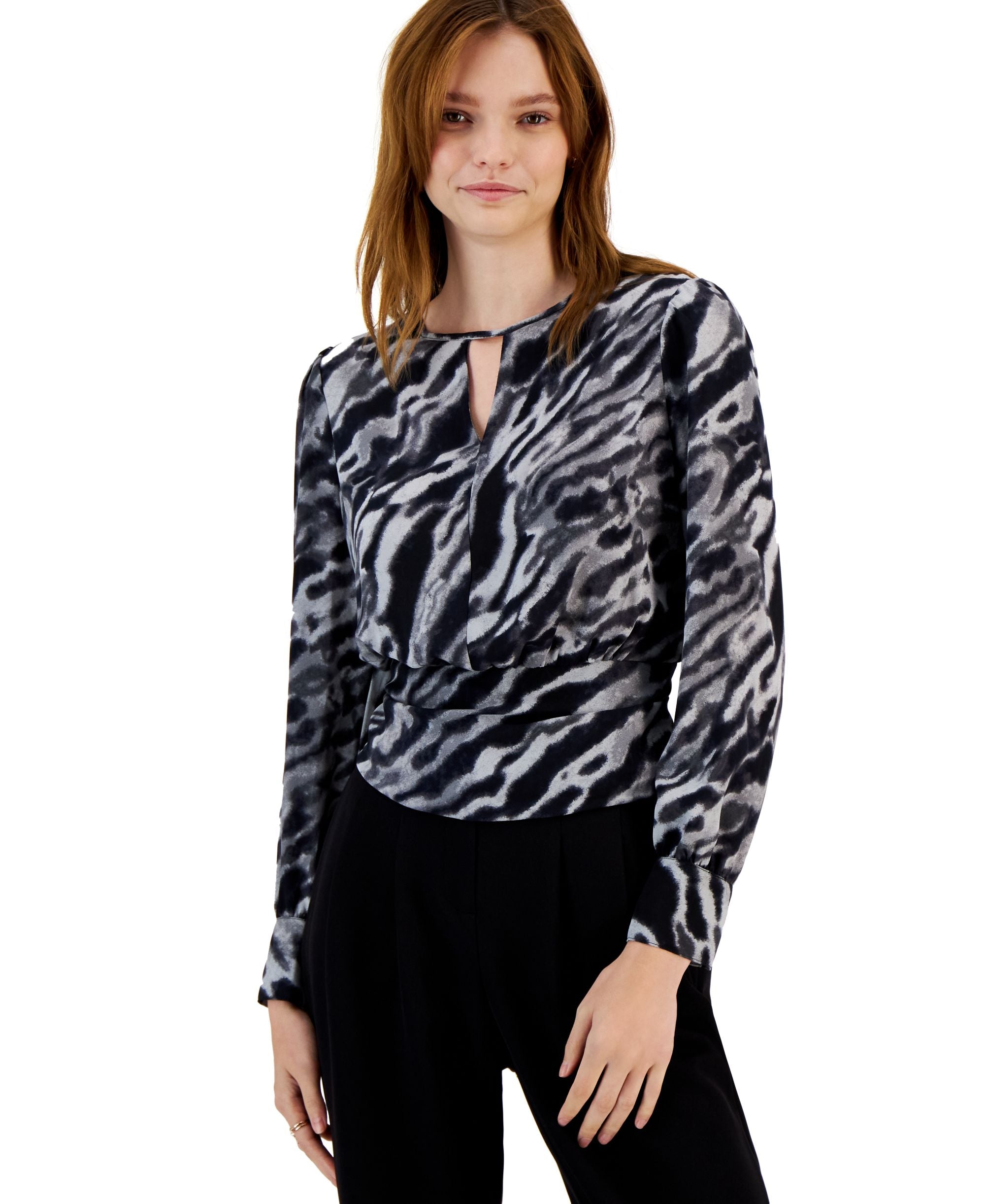 Bar III Womens Animal Print Keyhole Signature Blouse