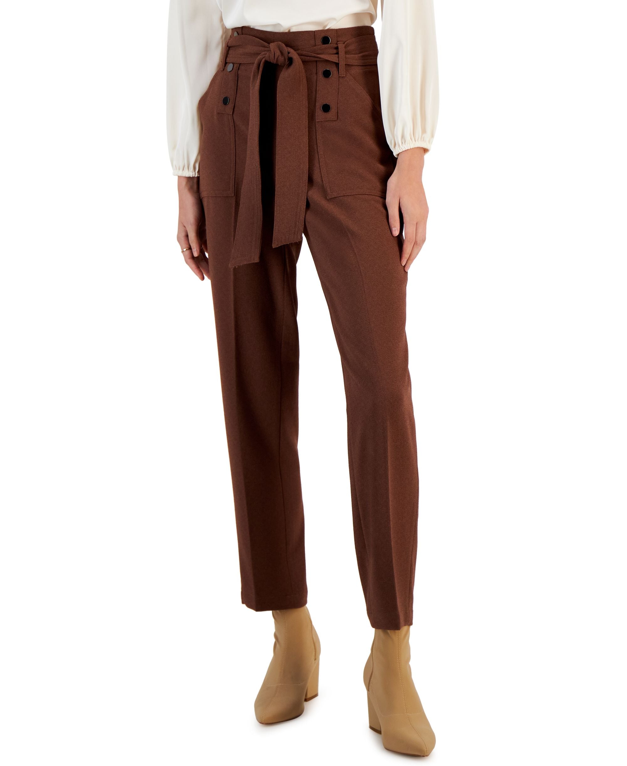 Bar III Womens Textured Crepe Tie-Waist Signature Pants