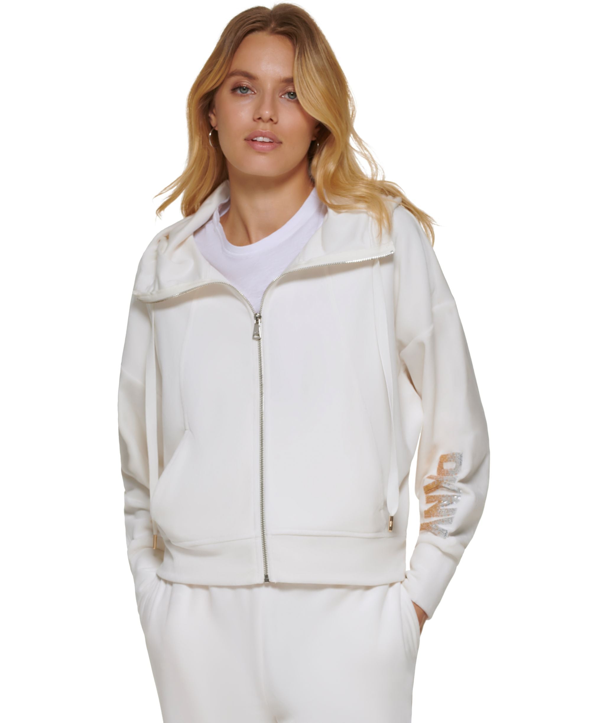 Women's Sequined-Sleeve Zip-Front Hooded Jacket