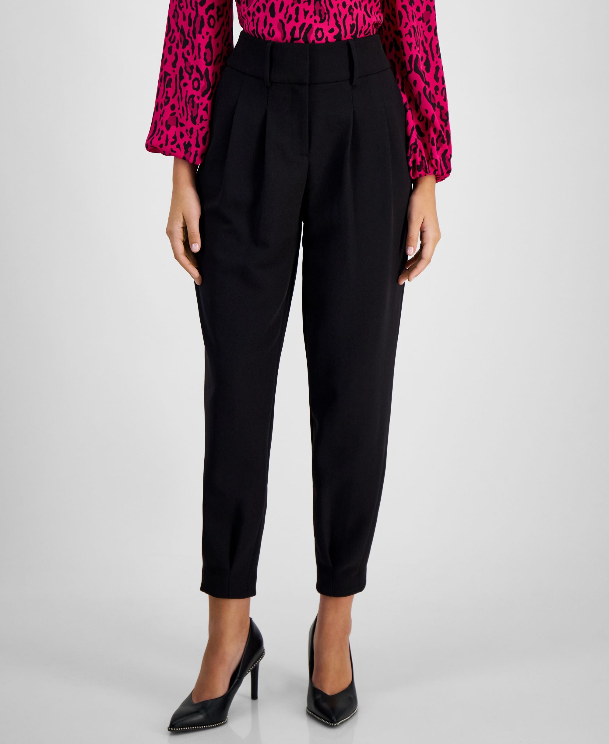 Women's Pleat-Front Mid-Rise Ankle Signature Pants