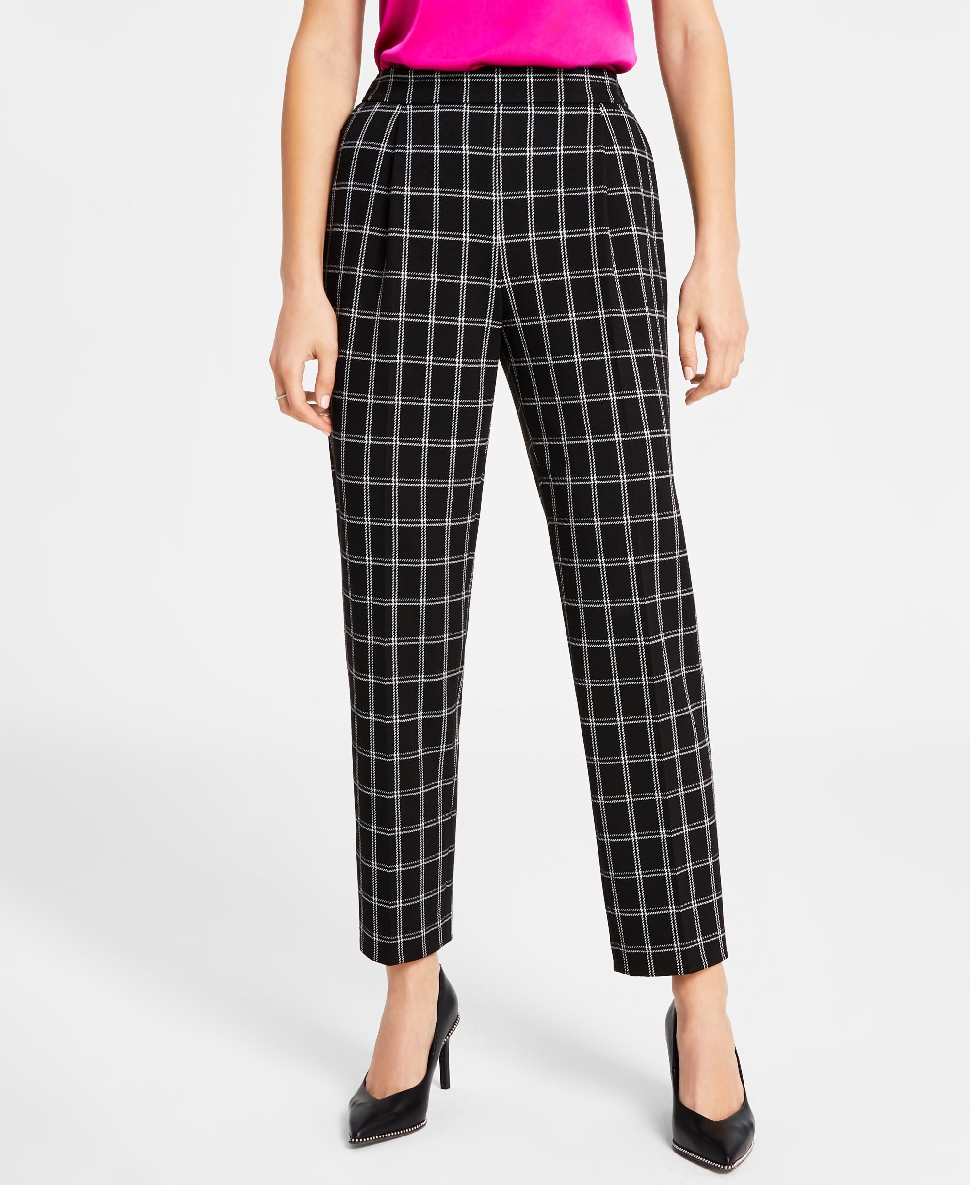 Women's Windowpane-Plaid Mid-Rise Pull-On Signature Pants