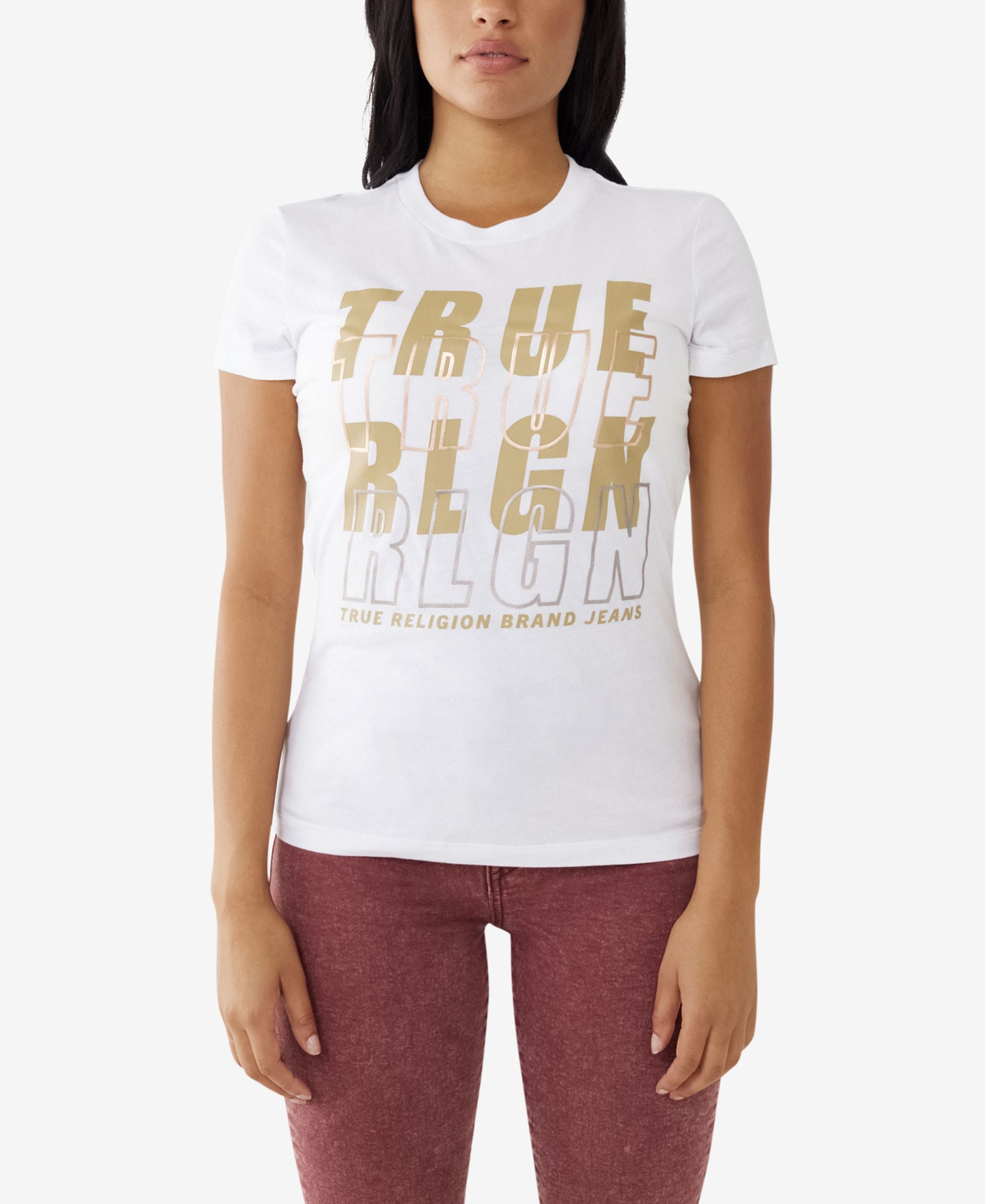 True Religion Womens Short-Sleeve Foil Logo Slim-Cut Crew T-Modern Shirt