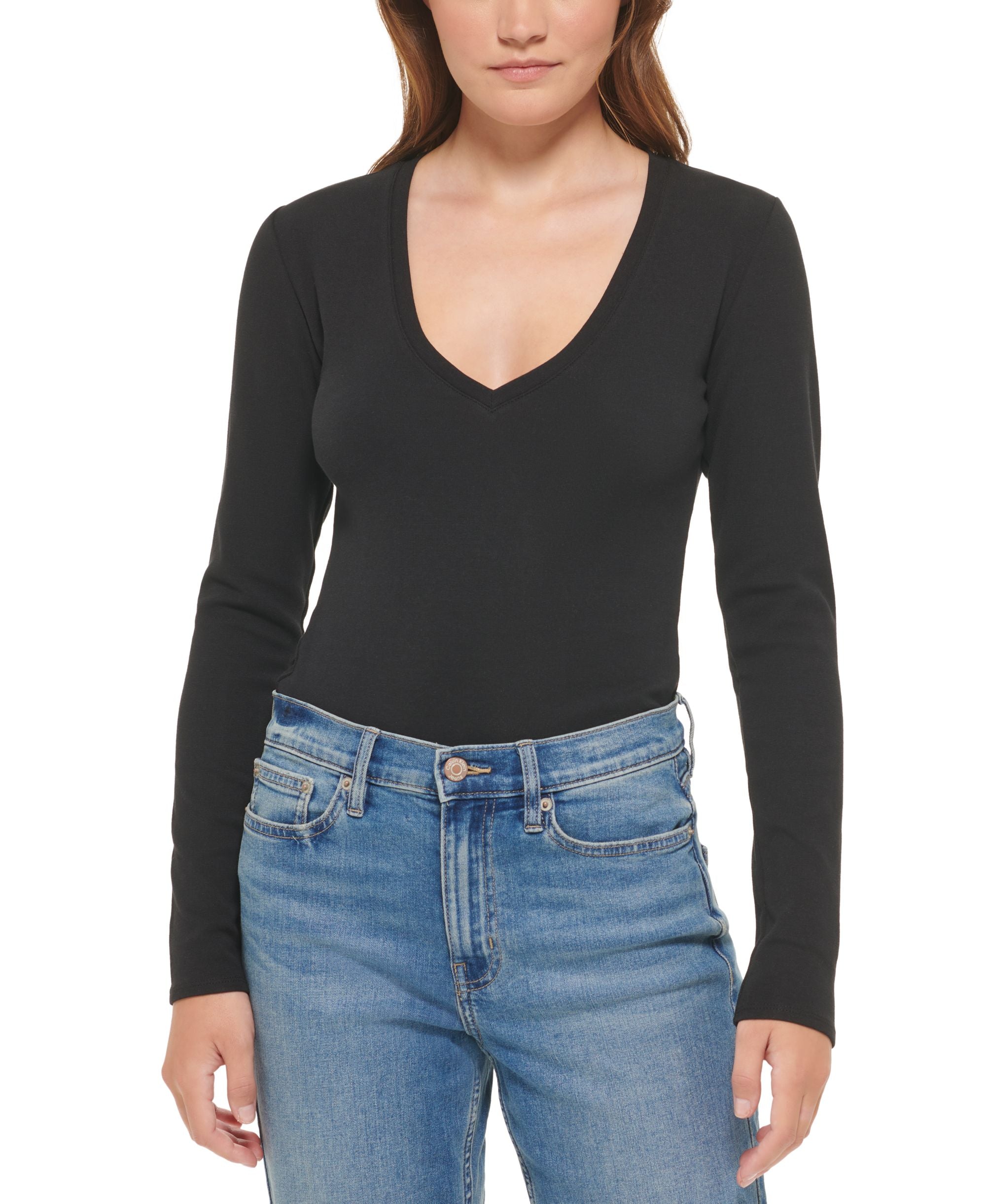 Calvin Klein Premium Jeans Petite Long-Sleeve Deep V Neck Bodysuit