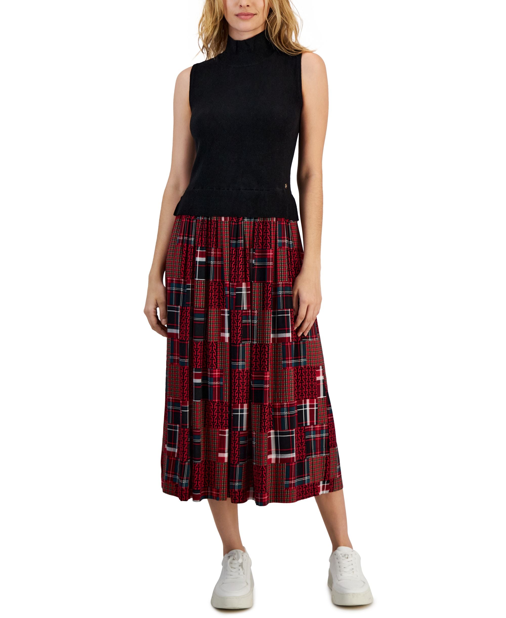 Women's Plaid-Modern Skirt Sleeveless Sweater Dress