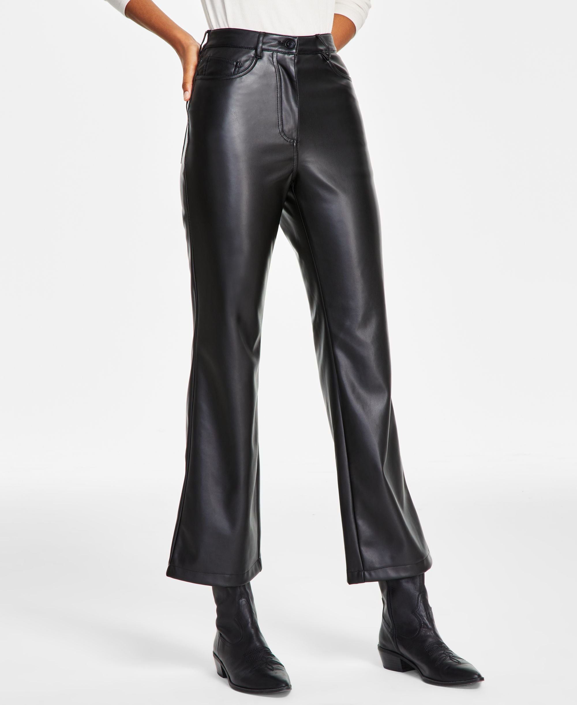 Black Tape Womens Coated Straight-Cut Ankle Signature Pants