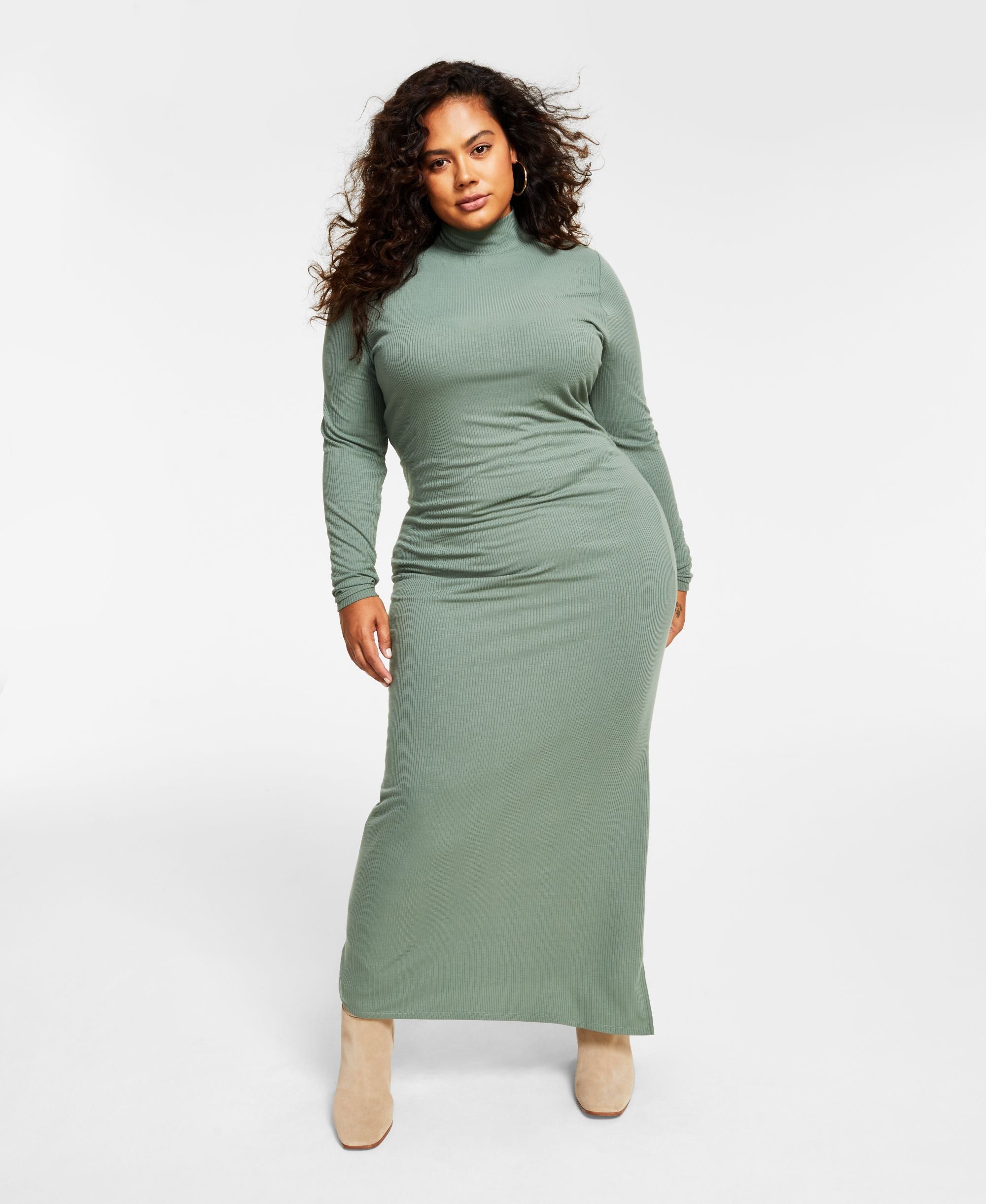 Modern Plus Size Ribbed Side-Slit Maxi Dress