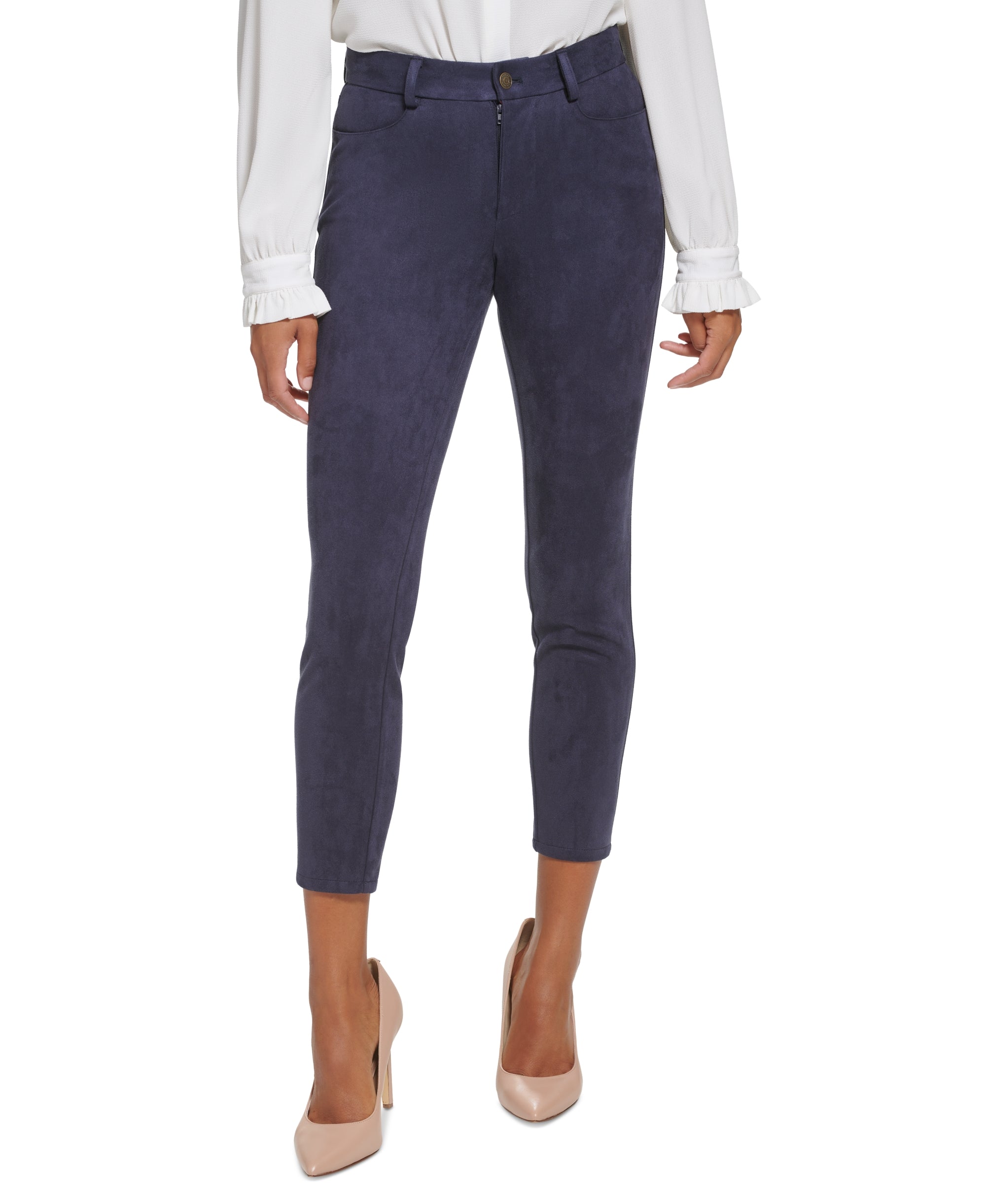Faux Suede Mid Rise Skinny-Fit Ankle Signature Pants