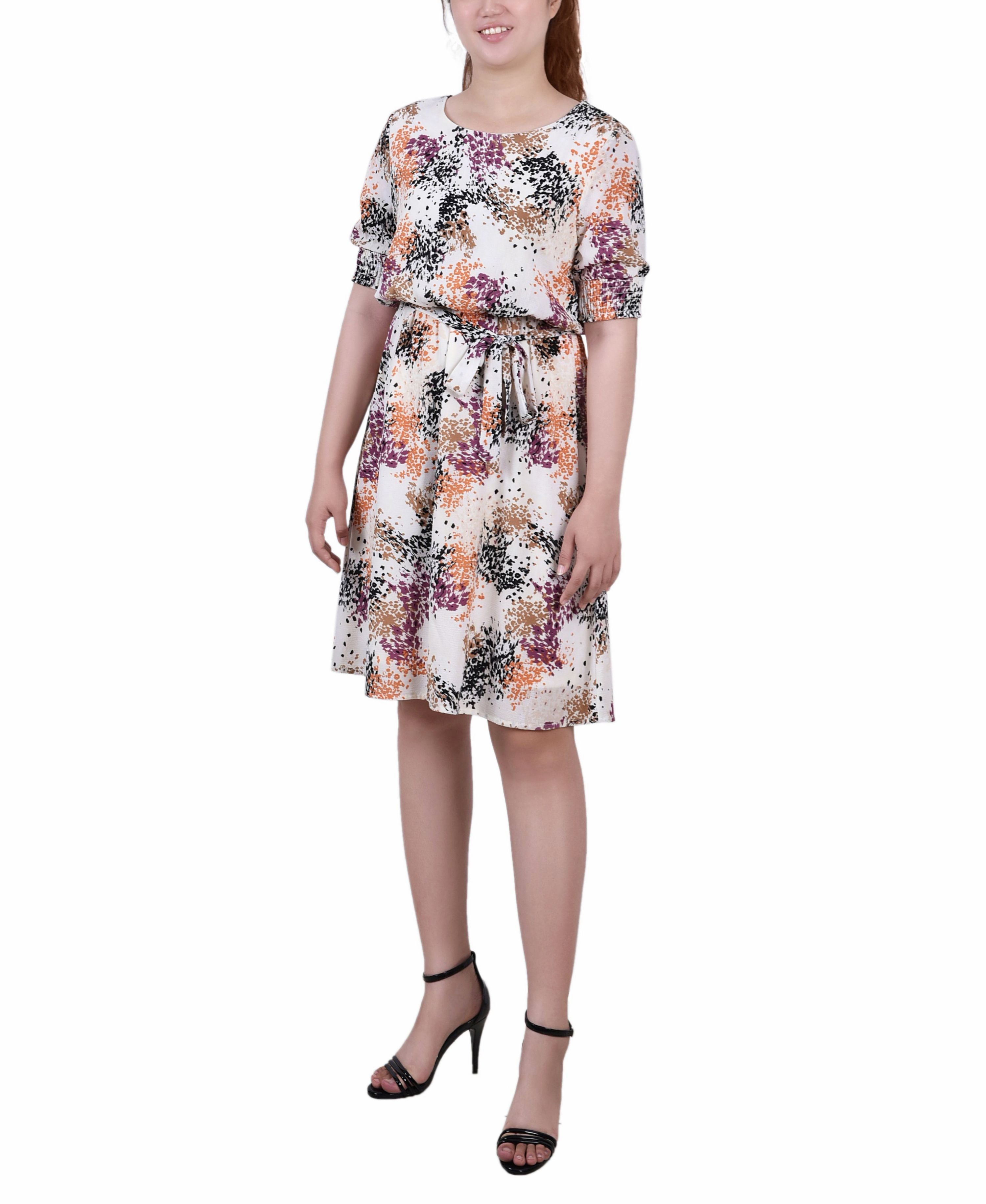 Petite Size Short-Sleeve Pebble Crepe Dress