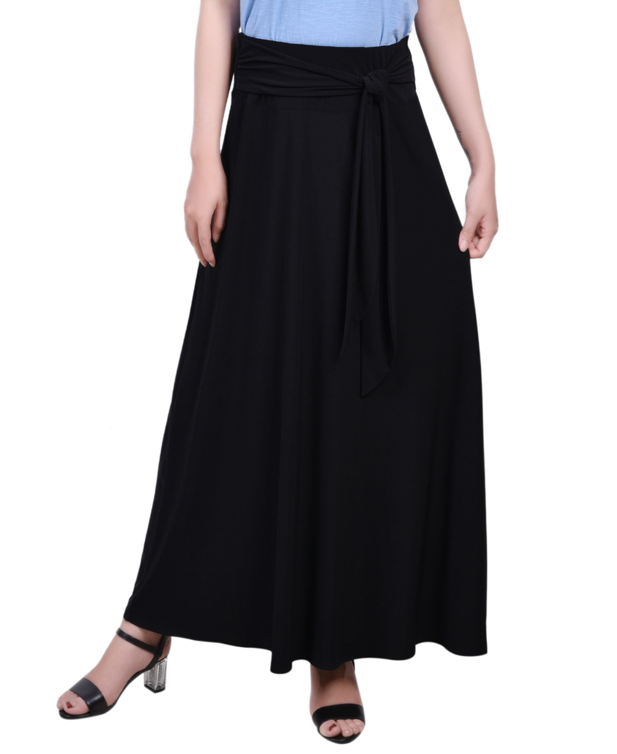 NY Collection Petite Maxi Modern Skirt With Sash Waist Tie