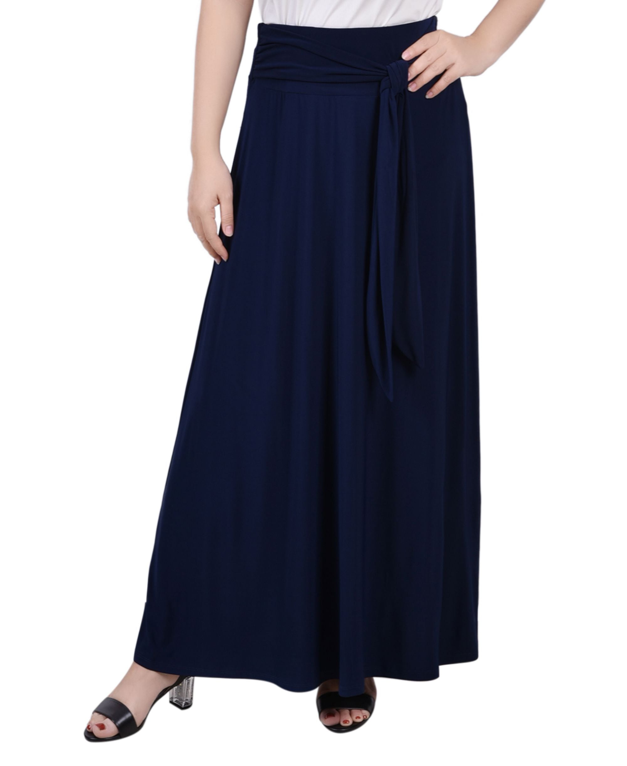 NY Collection Petite Maxi Modern Skirt With Sash Waist Tie