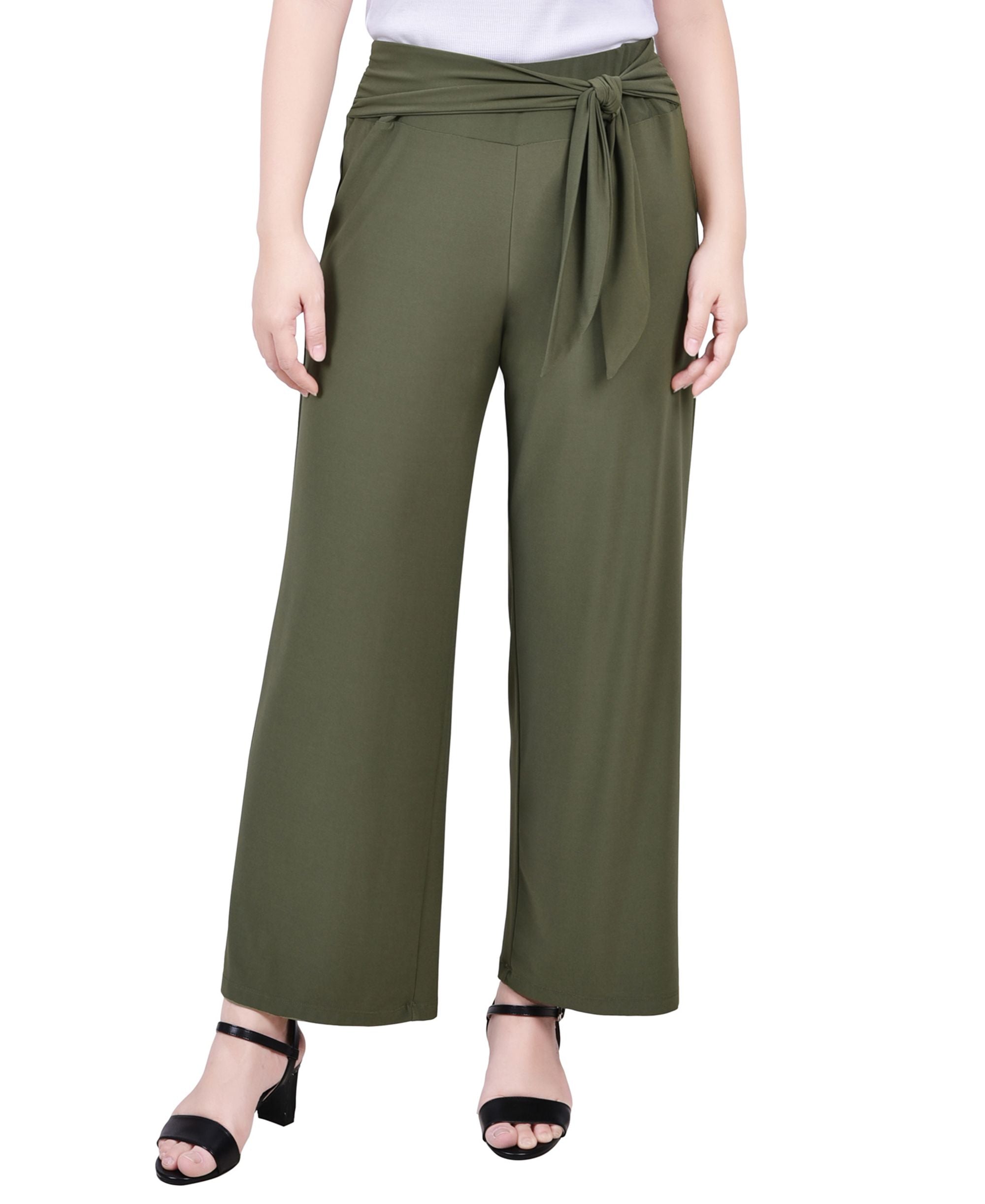 NY Collection Petite Cropped Comfort-Waist Signature Pants With Sash