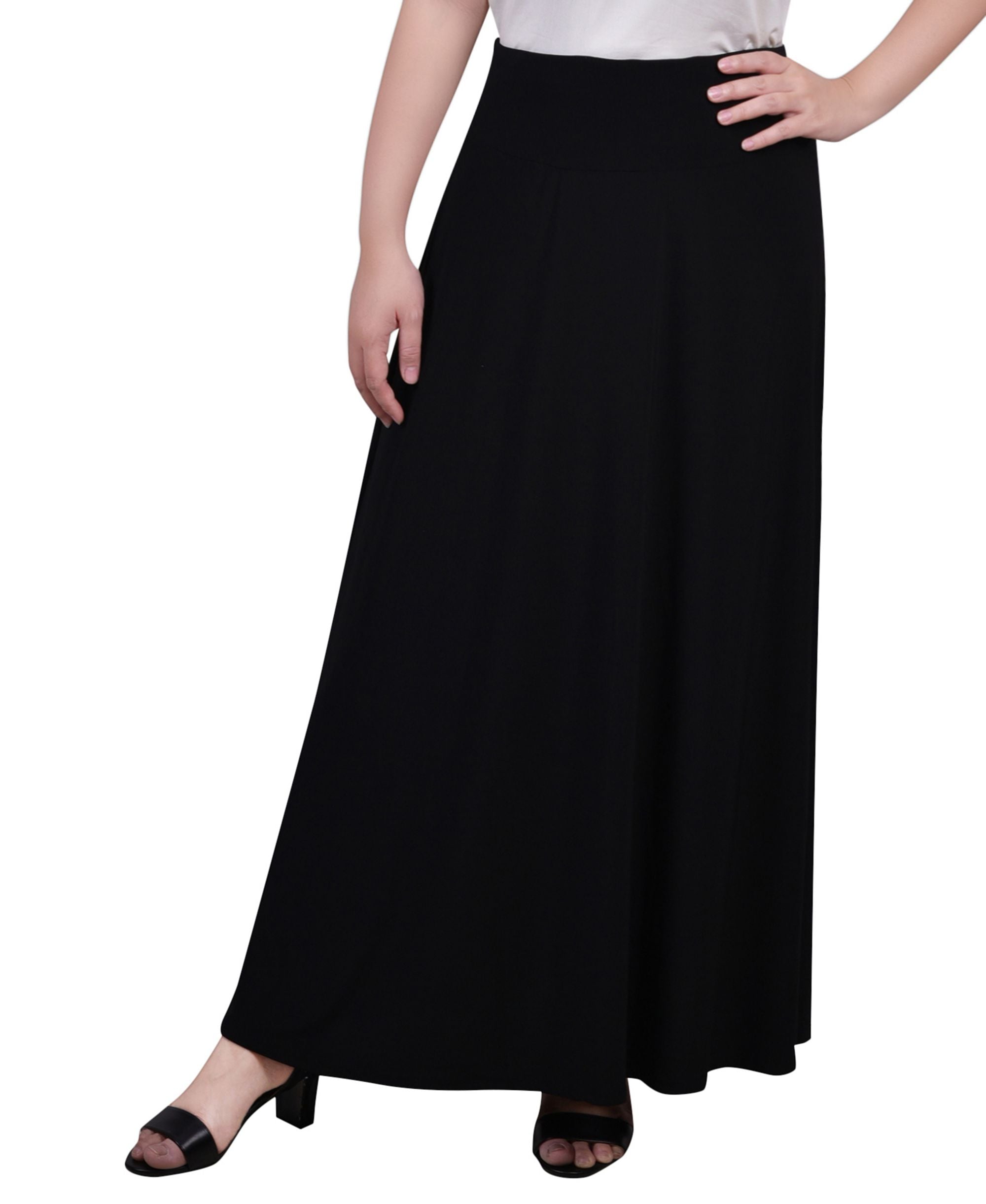 NY Collection Petite Ring Faux Belt A-Line Maxi Modern Skirt