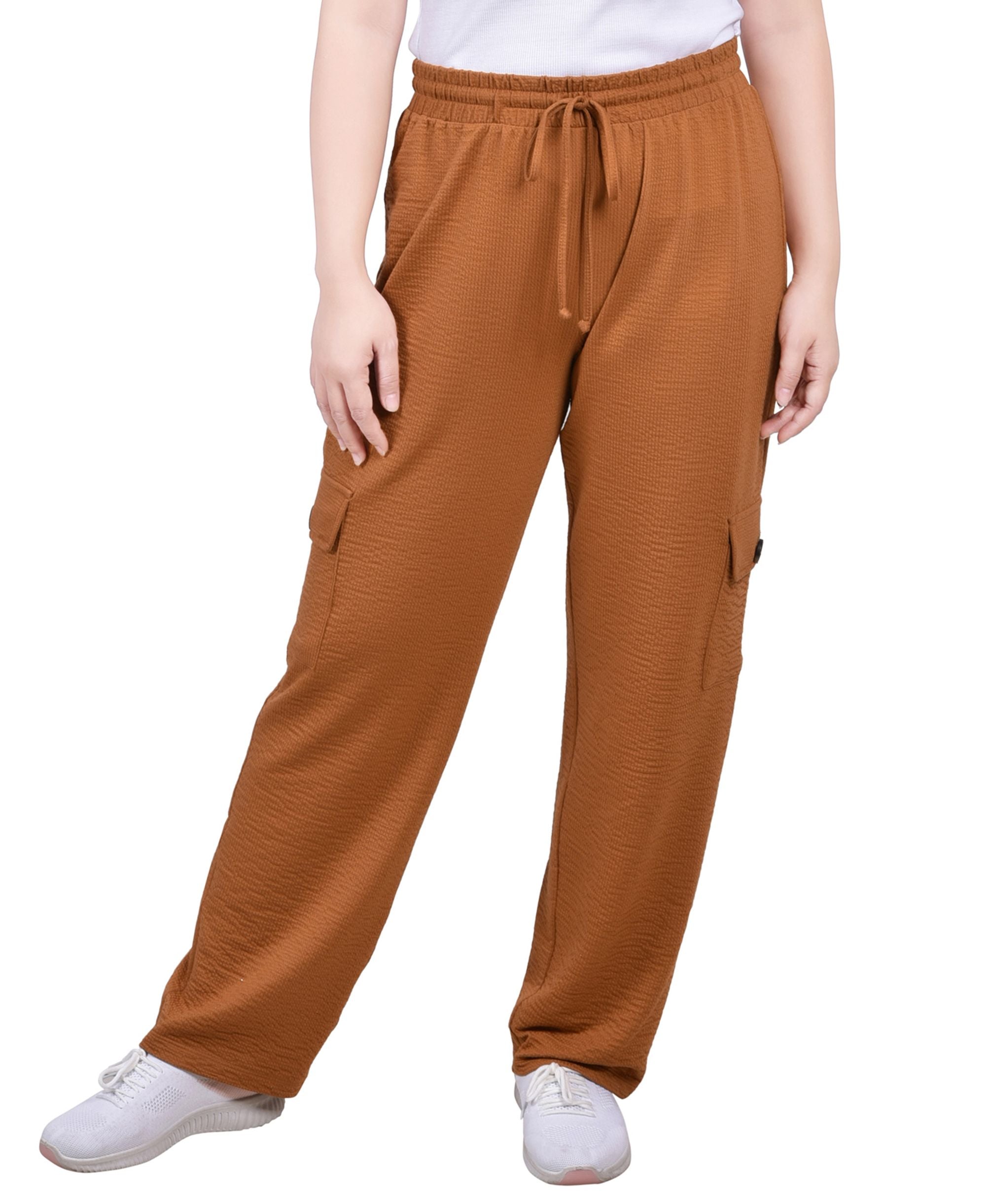 Petite Knit Comfort-Waist Gauze Cargo Signature Pants