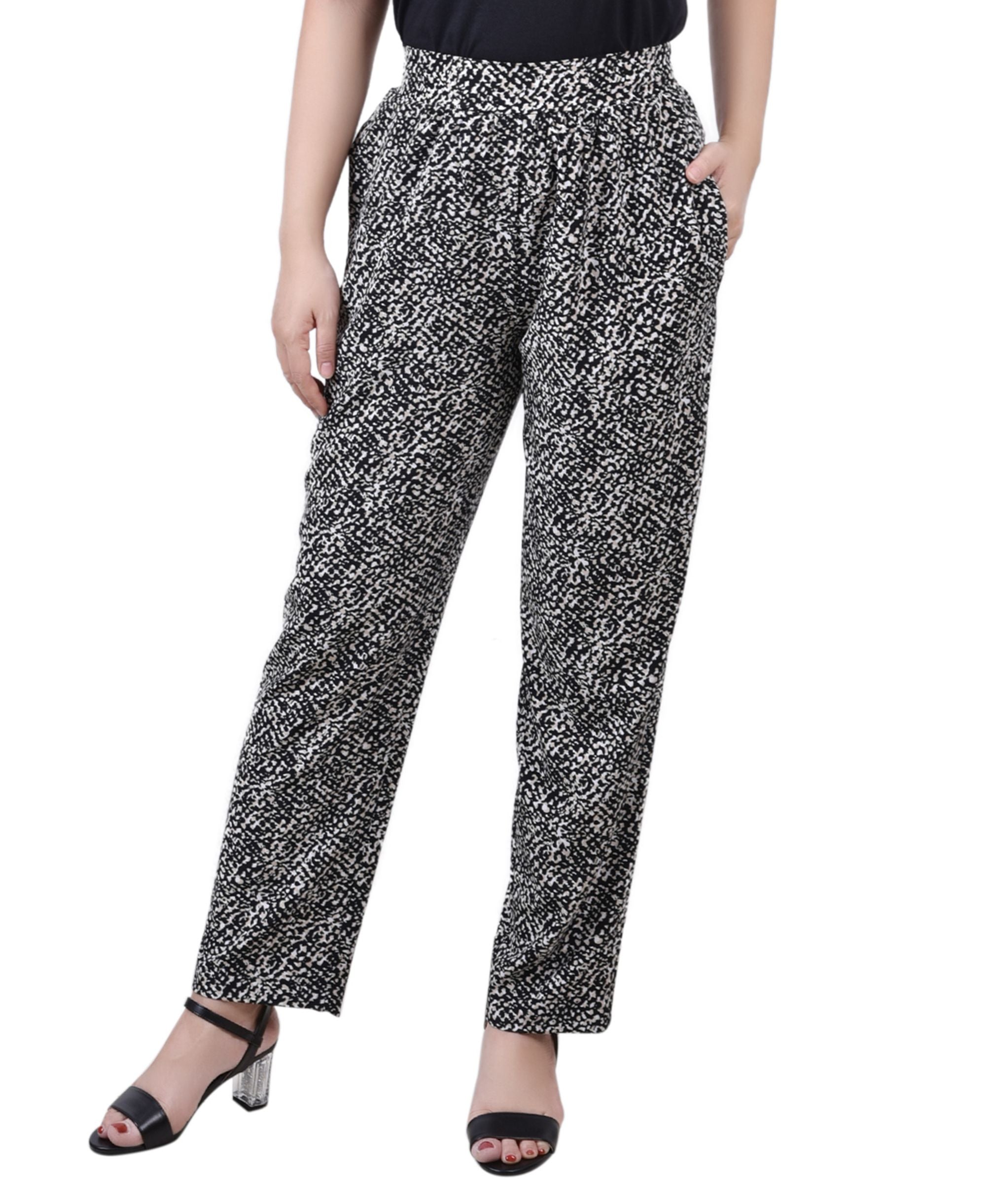 Petite Printed Slim-Cut Comfort-Waist Signature Pants