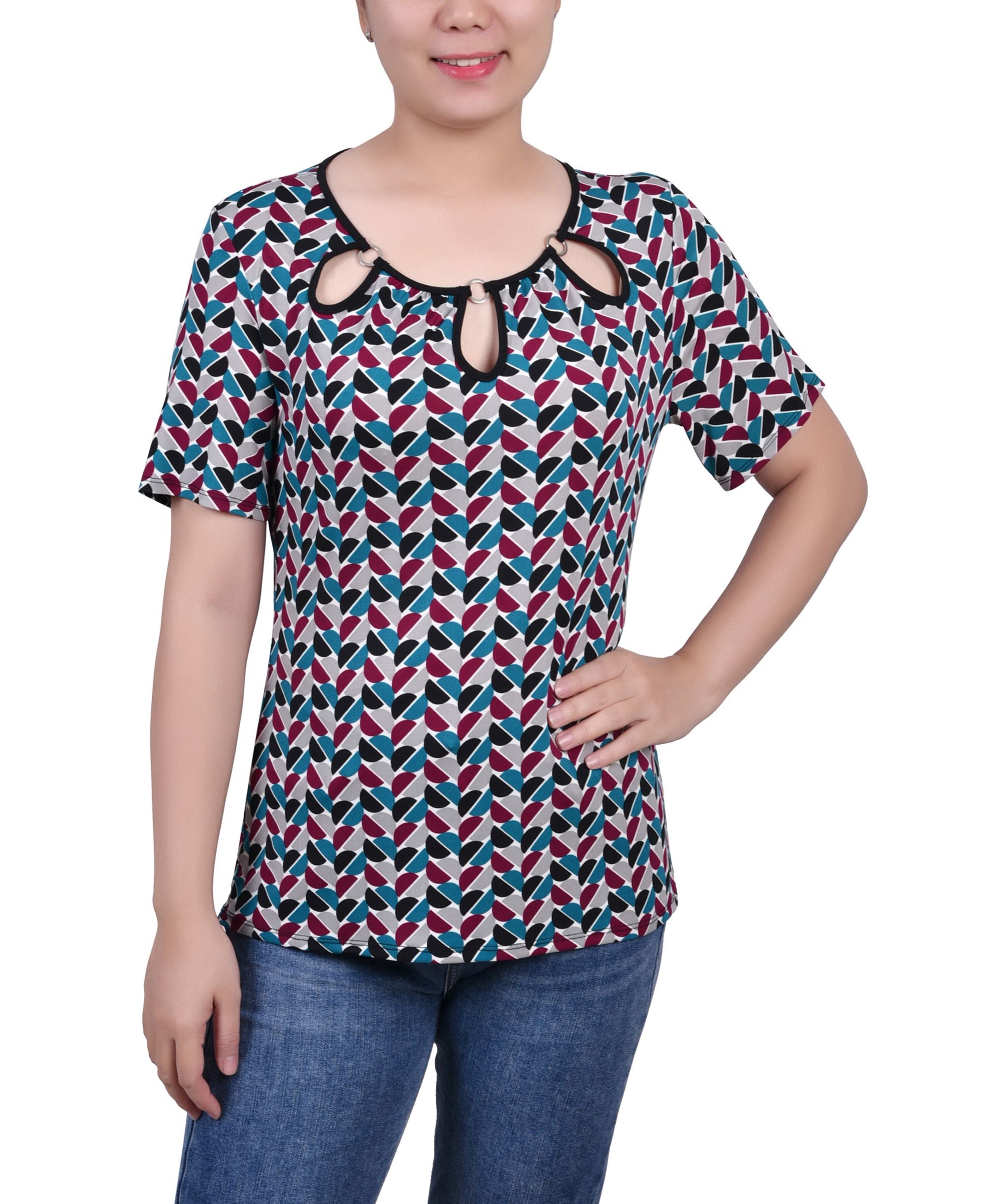 Petite Short-Sleeve With Ring Details Premium Top