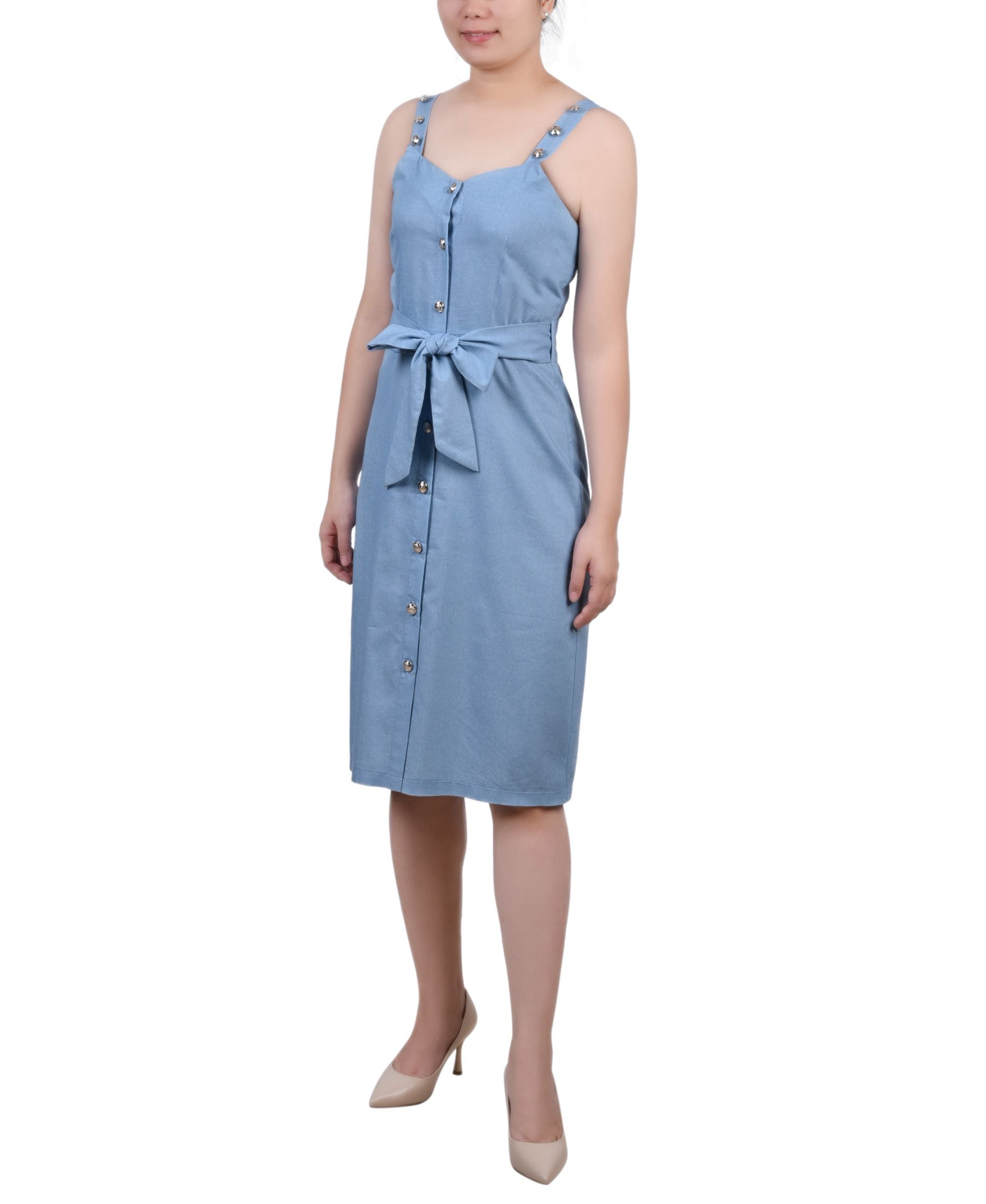 NY Collection Petite Sweetheart Neck Chambray Sundress