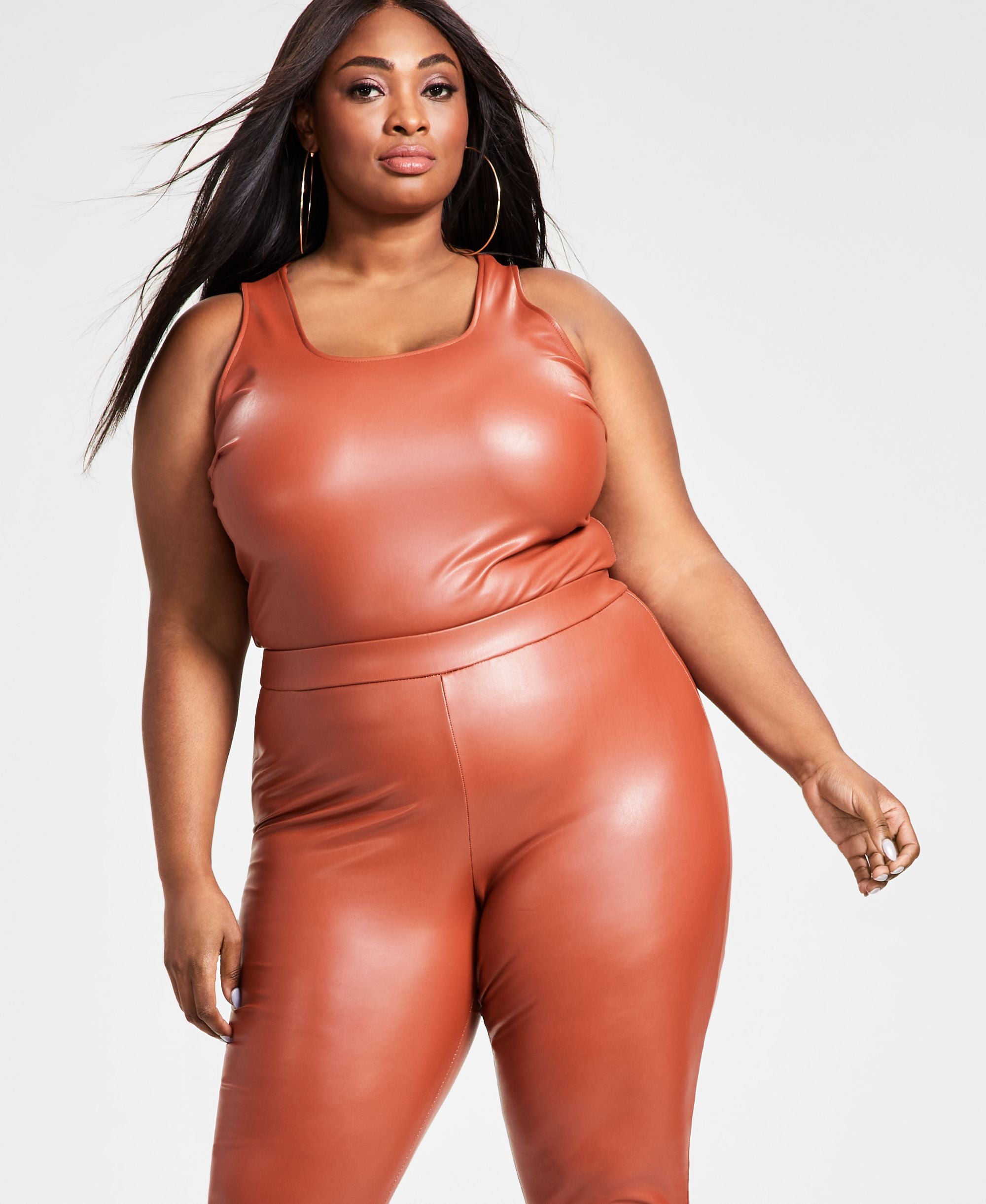Nina Parker Plus Size Pleather Tank Scoop Neck Bodysuit
