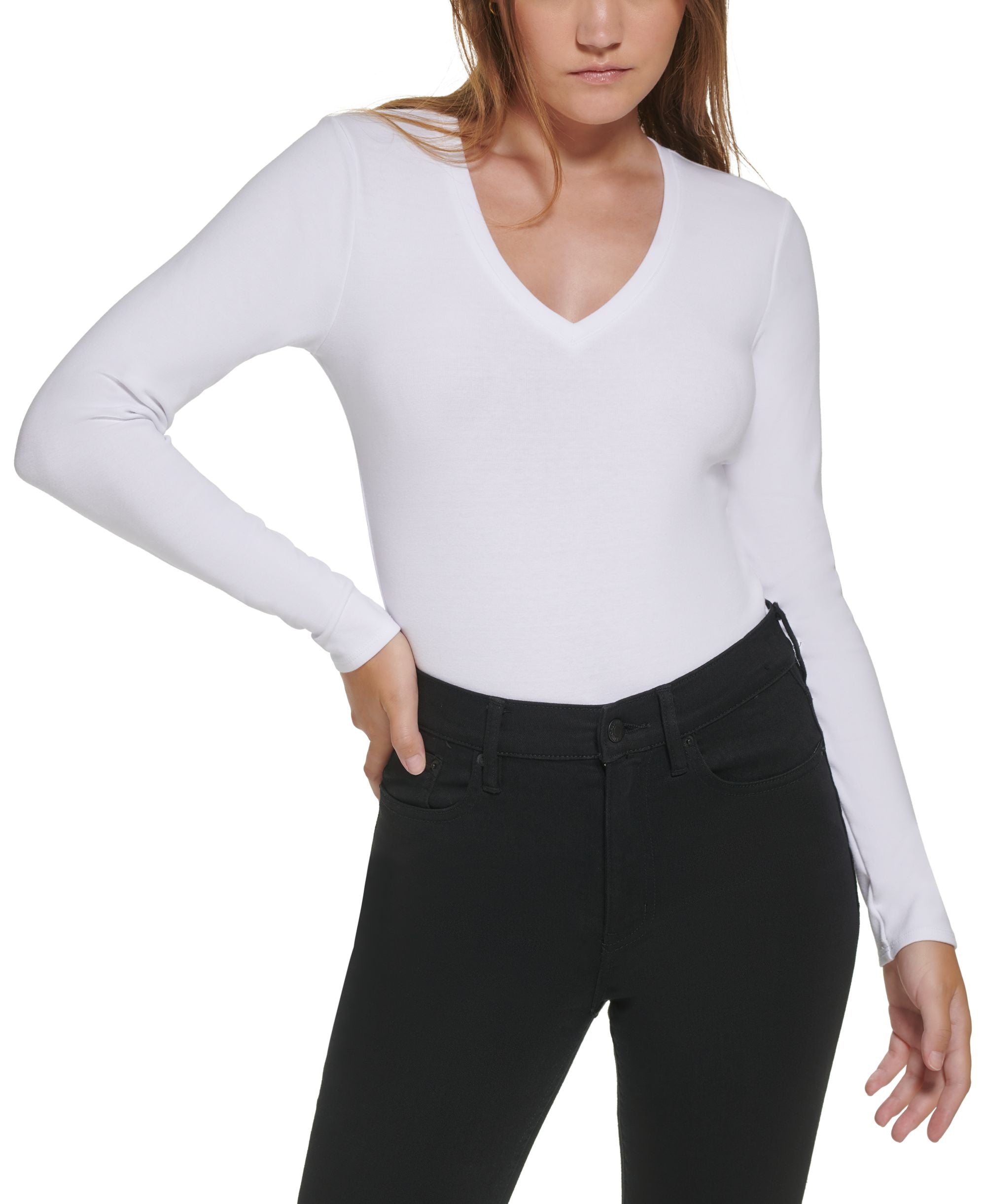 Calvin Klein Premium Jeans Petite Long-Sleeve Deep V Neck Bodysuit