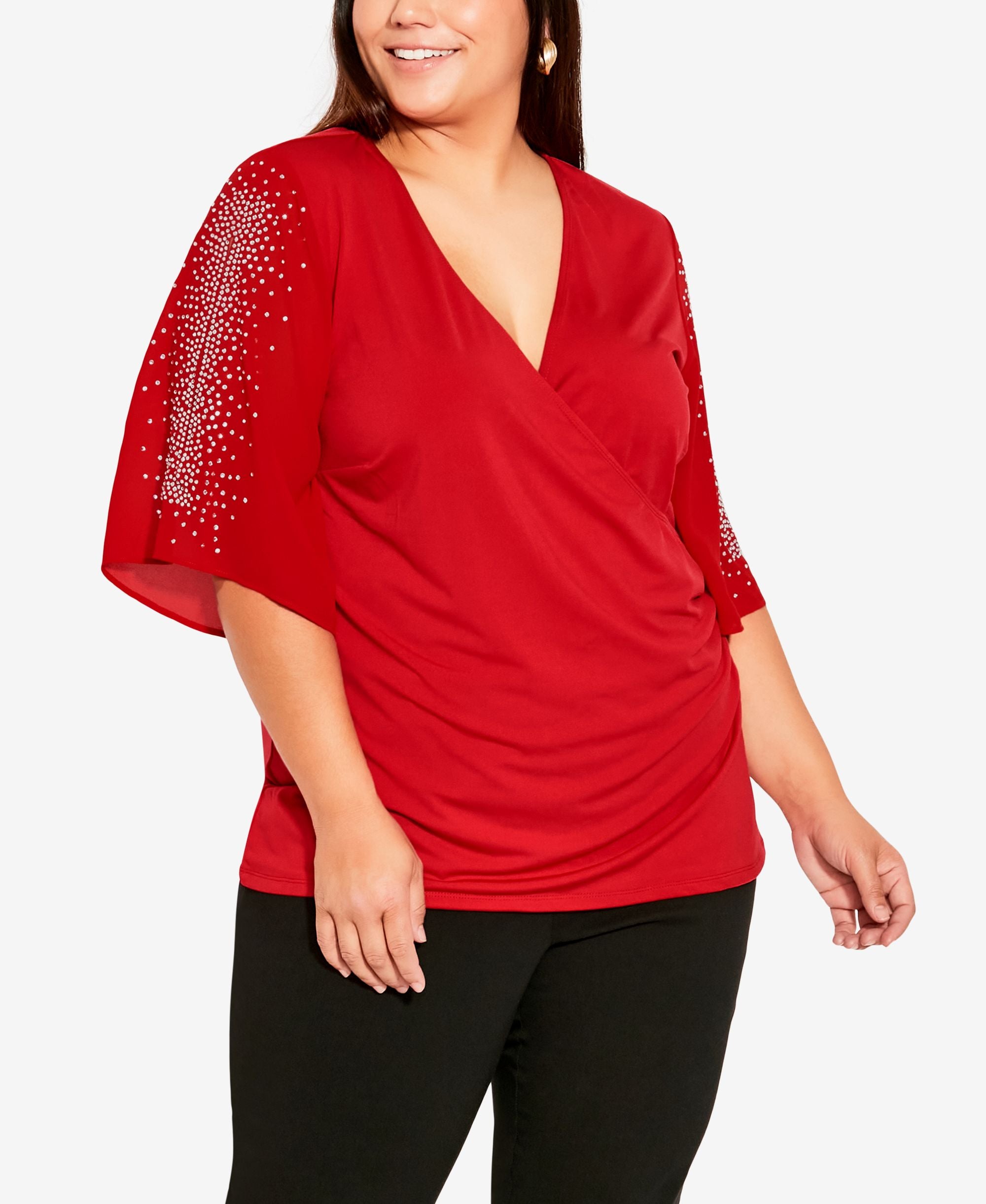 Avenue Plus Size Wrap Bling Sleeve Premium Top