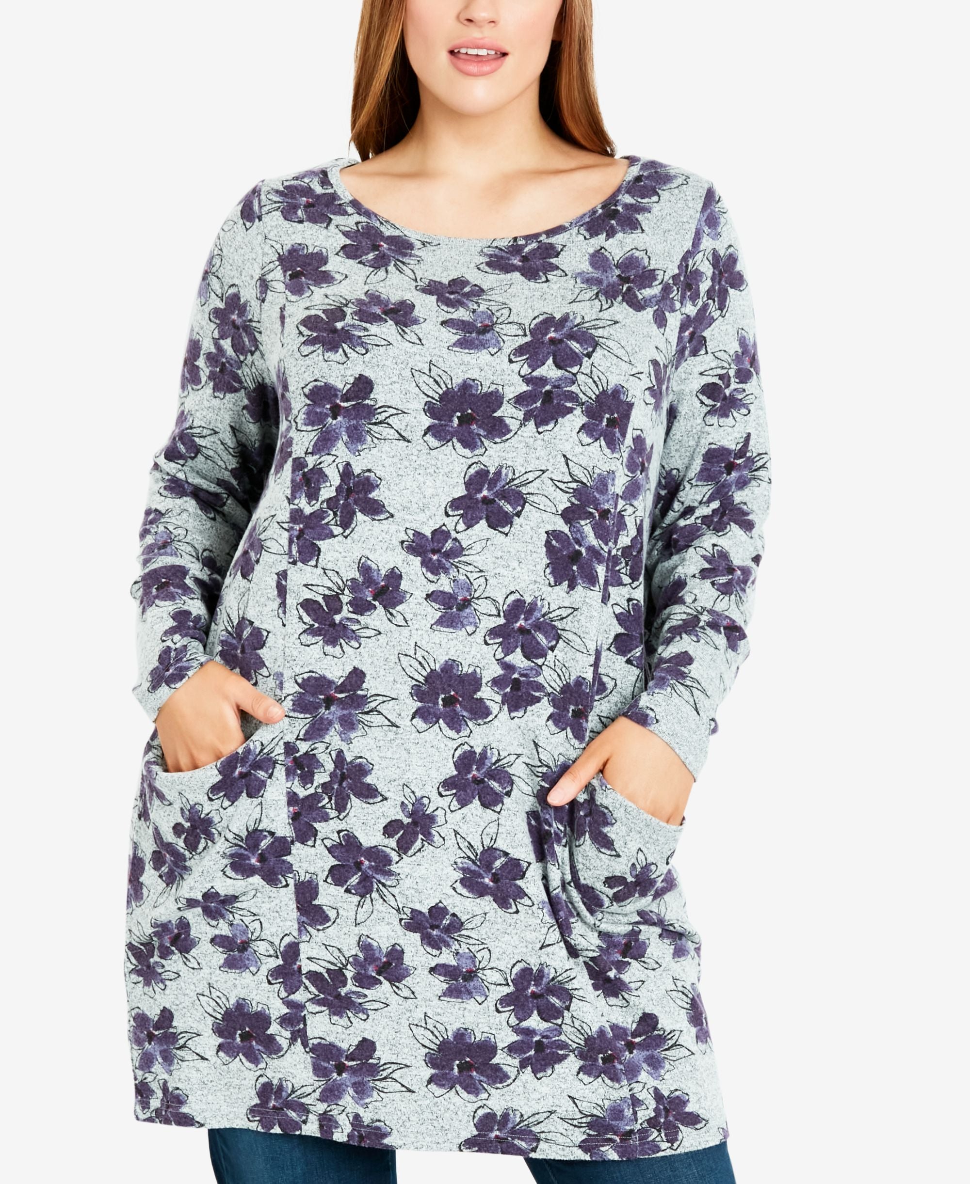 Plus Size Pocket Print Tunic Premium Top