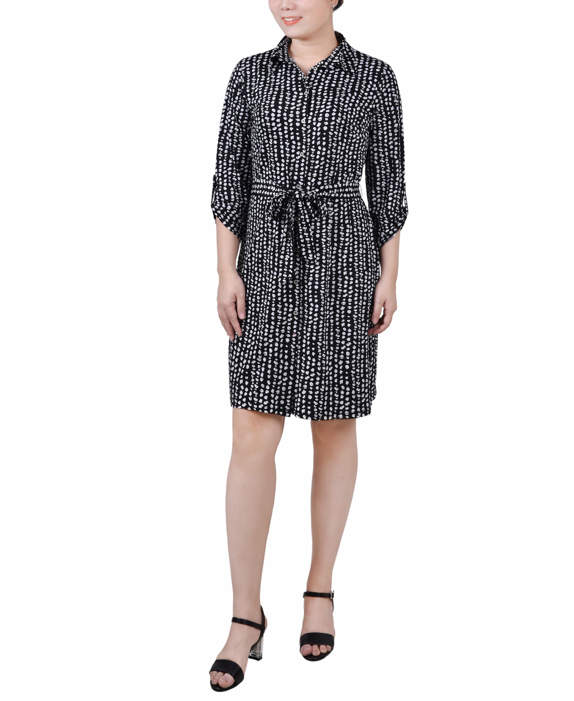 Petite 3/4-Sleeve Printed Modern Shirt Dress