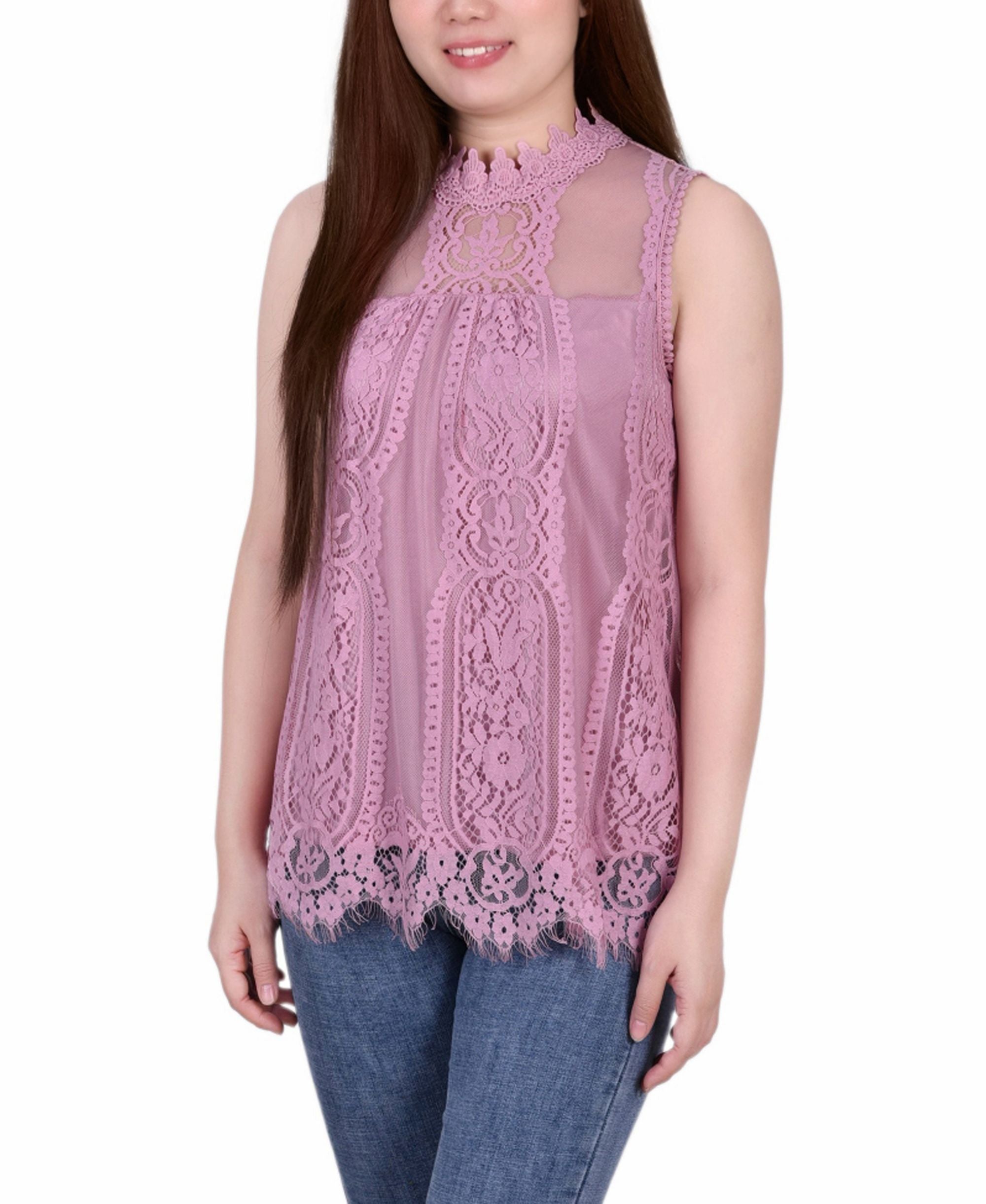 NY Collection Petite Lace Mock Neck Premium Top
