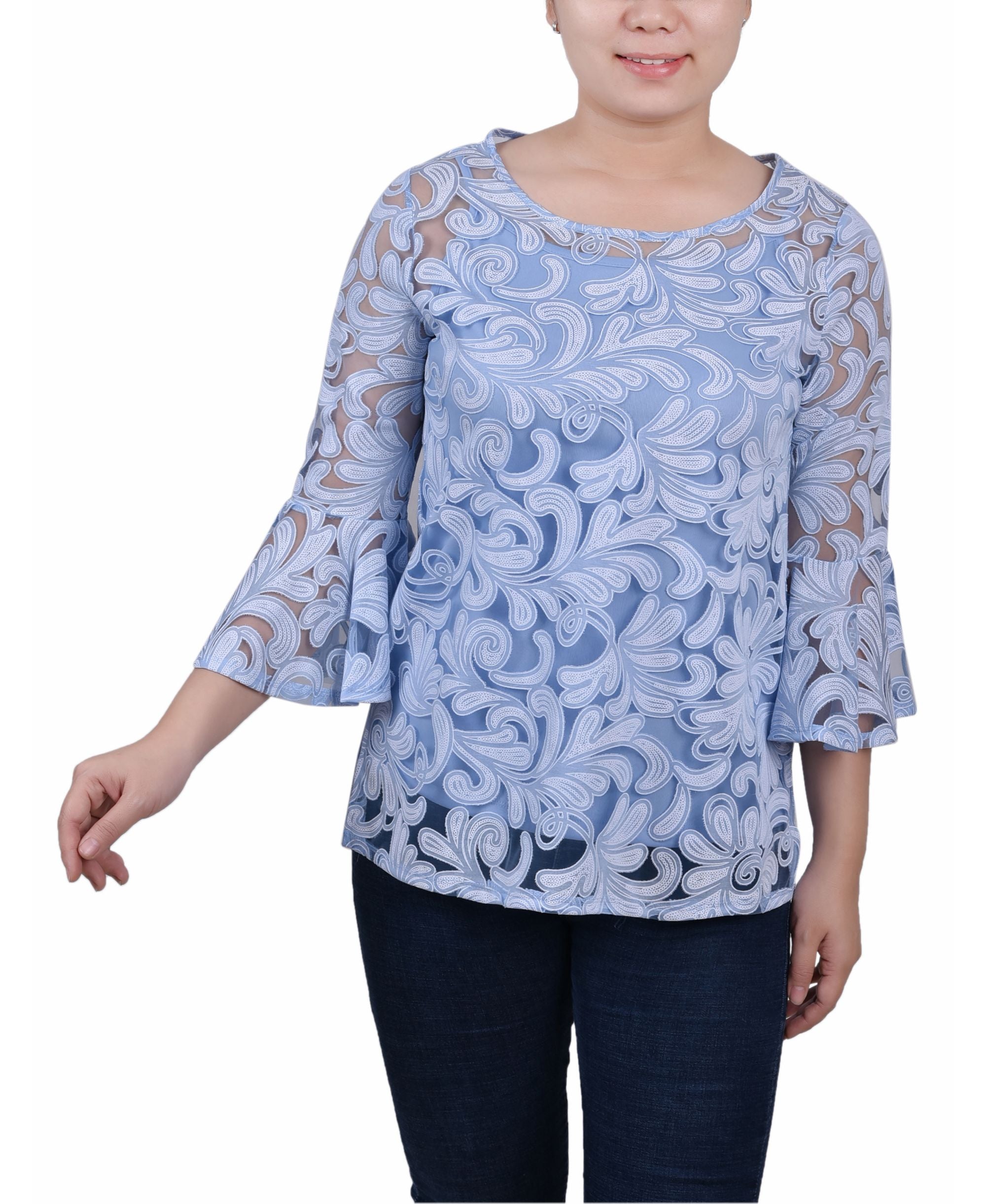 Petite Burnout Bell-Sleeve Premium Top