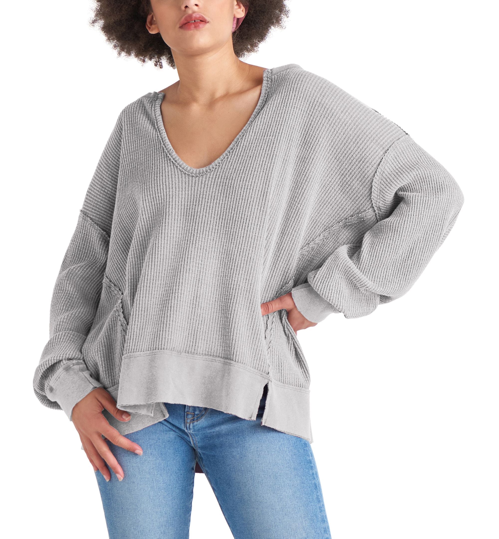 Women's Exposed-Seam Drop-Shoulder Waffle Premium Top