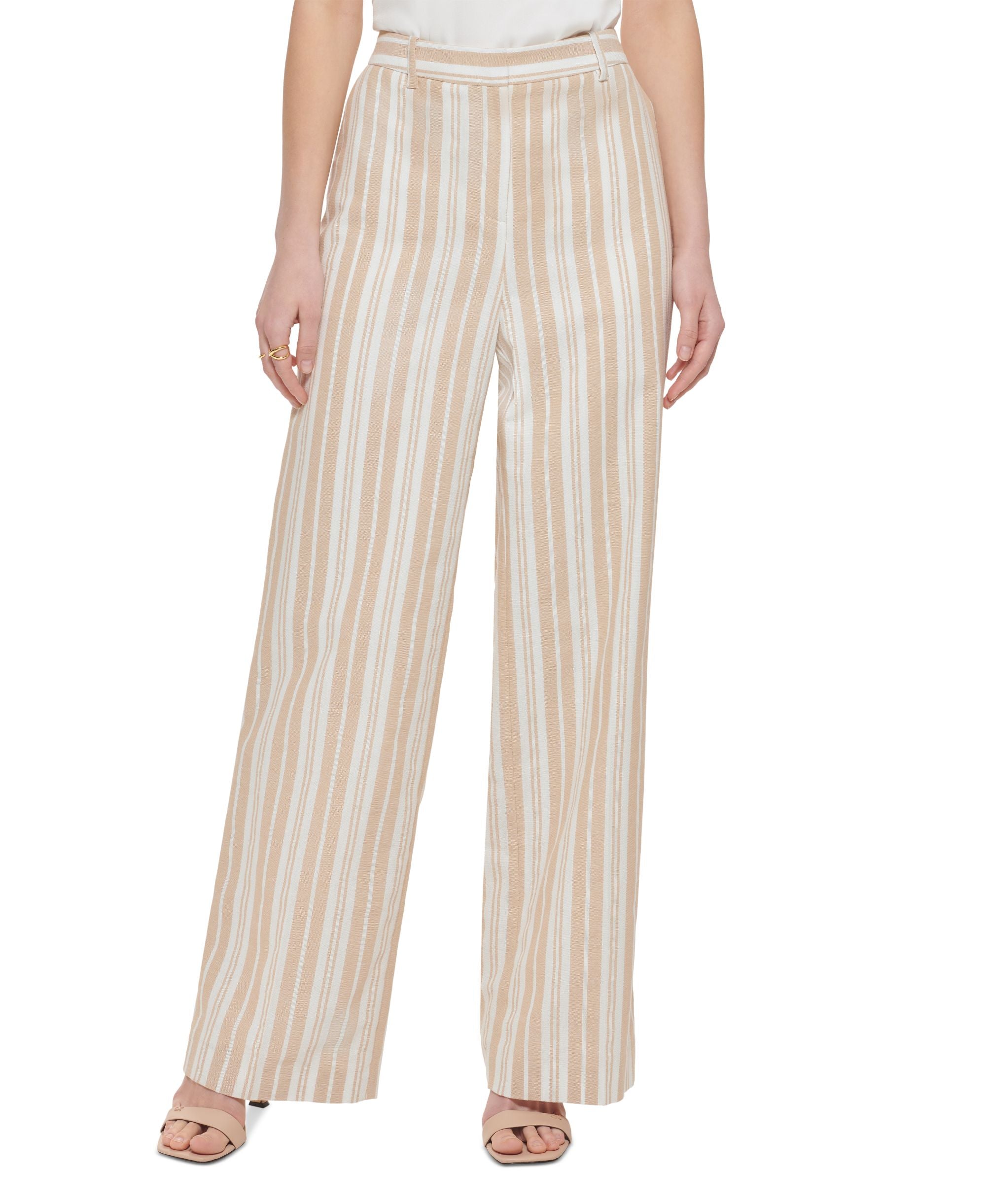 Calvin Klein Womens Striped Wide-Leg Signature Pants