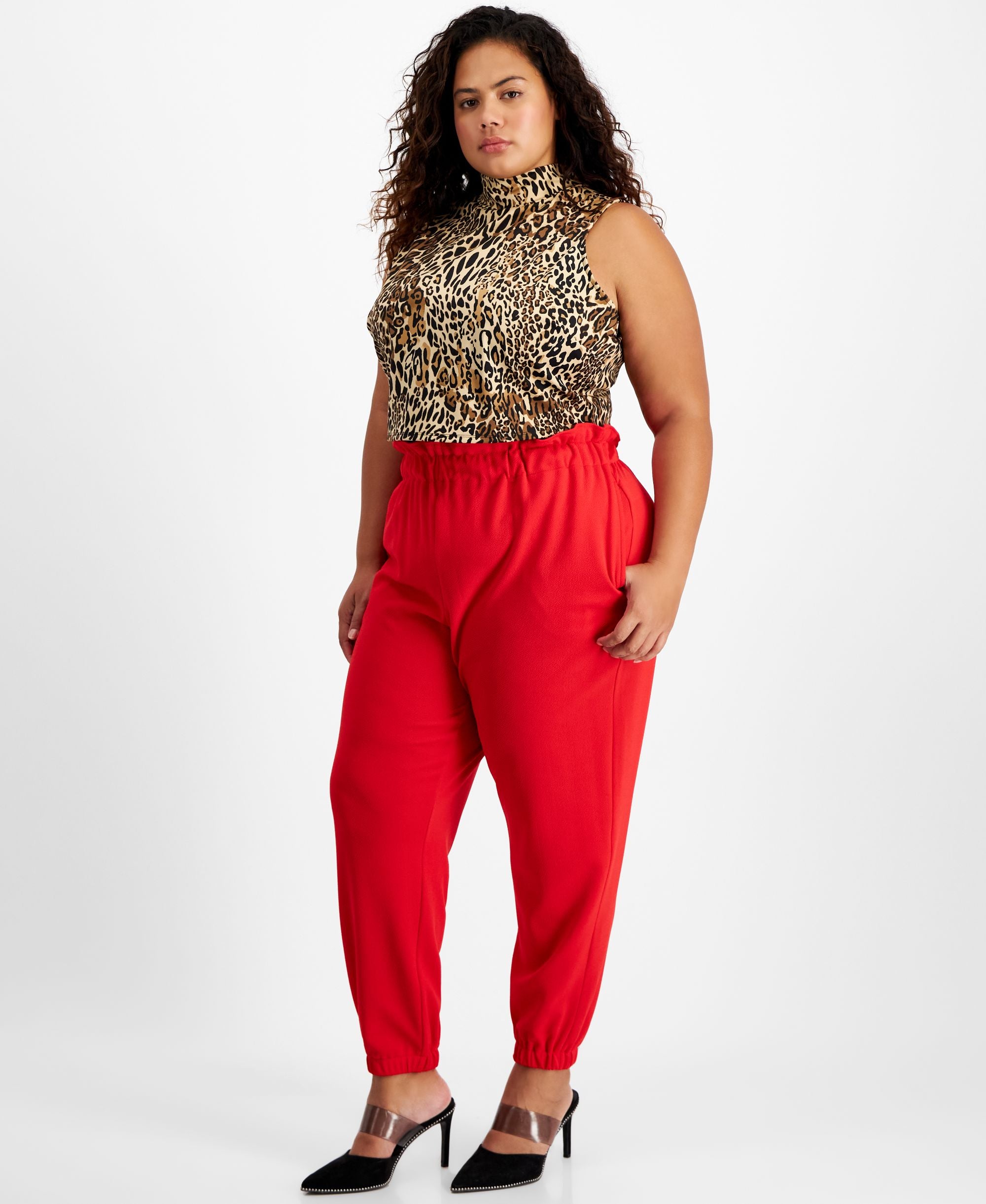 Bar III Modern Plus Size Paperbag Waist Jogger Signature Pants