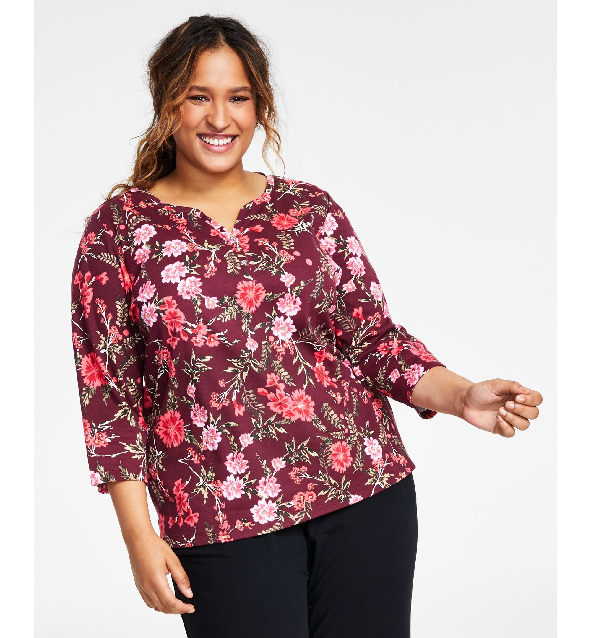 Karen Scott Plus Size Floral Print Premium Top