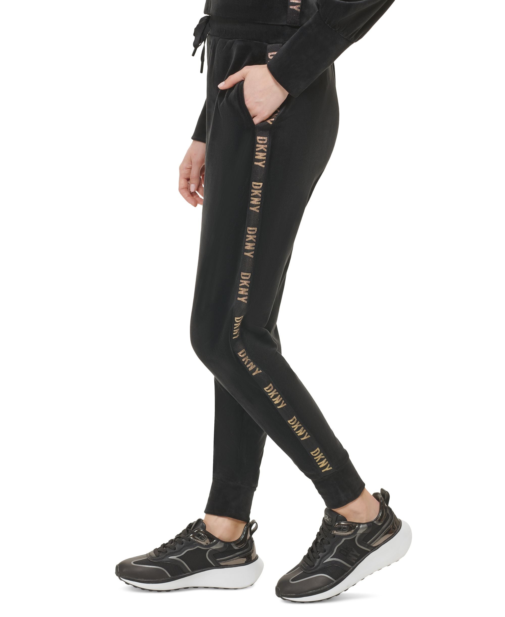 Women's Metallic Logo Trim Velour Jogger Signature Pants