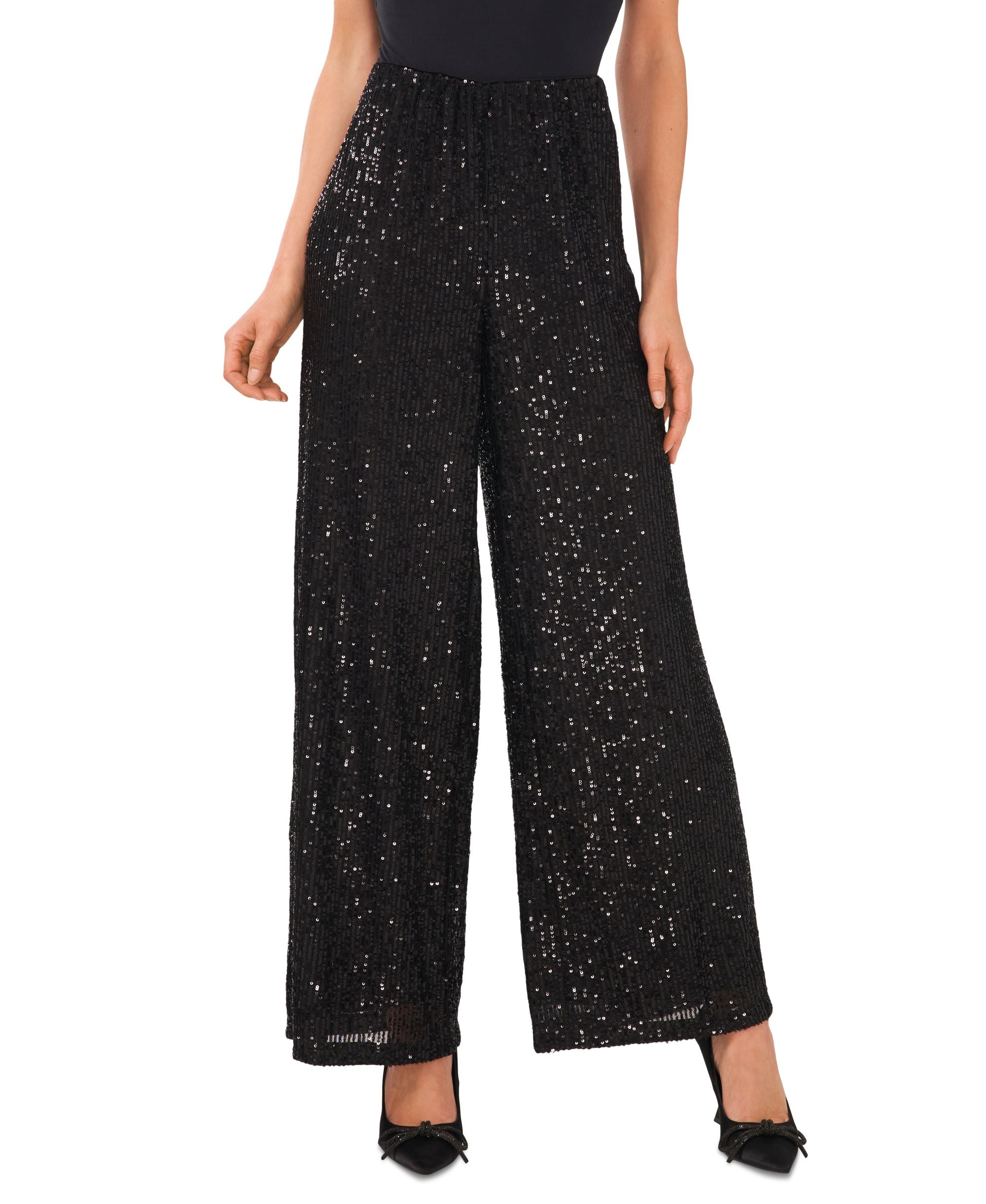 Women's Pull-On Elastic-Waist Wide-Leg Sequin Signature Pants